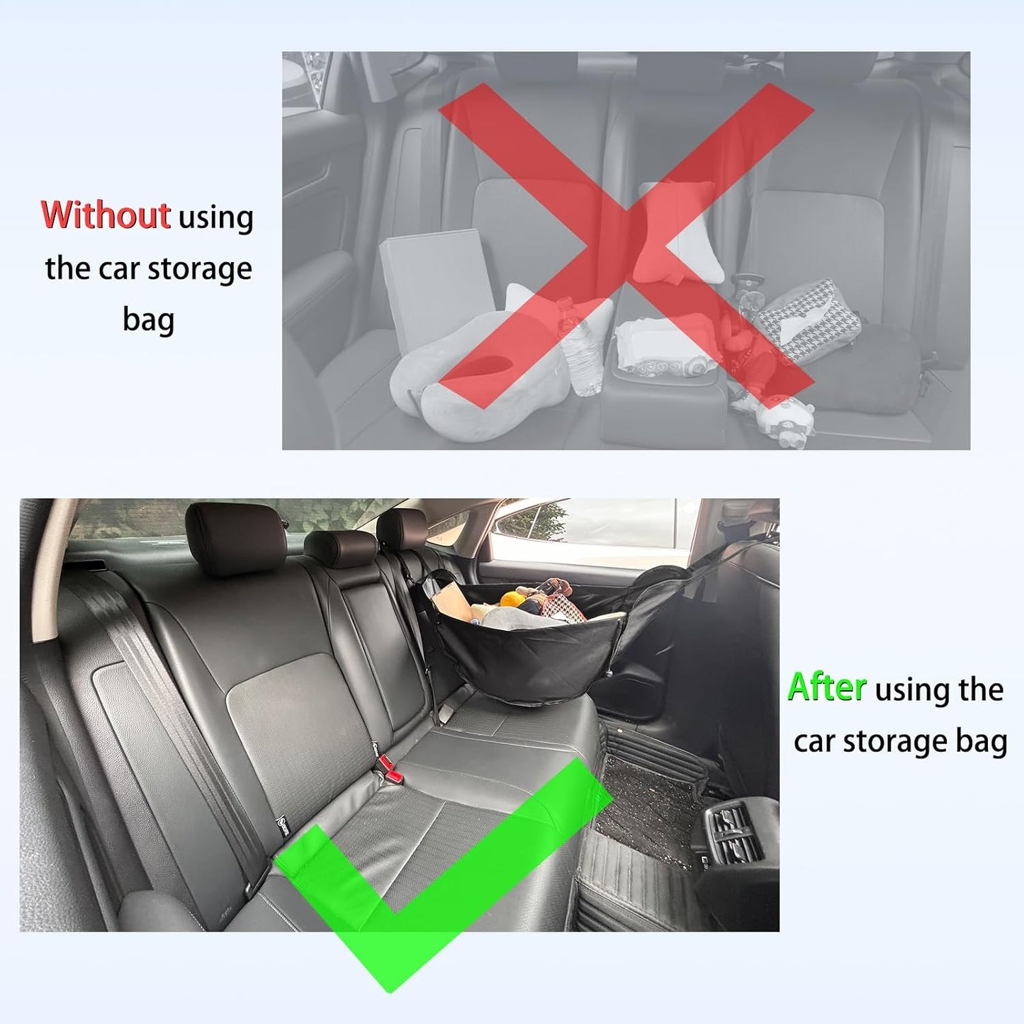 Car Seat Organizer, Collapsible Hammock Back Seat Storage Bag | Foldable Car Hanging Multifunctional Shopping Shoulder Bag,Reusable Tote with Drawstrings, Large Capacity for Car,Truck,SUV