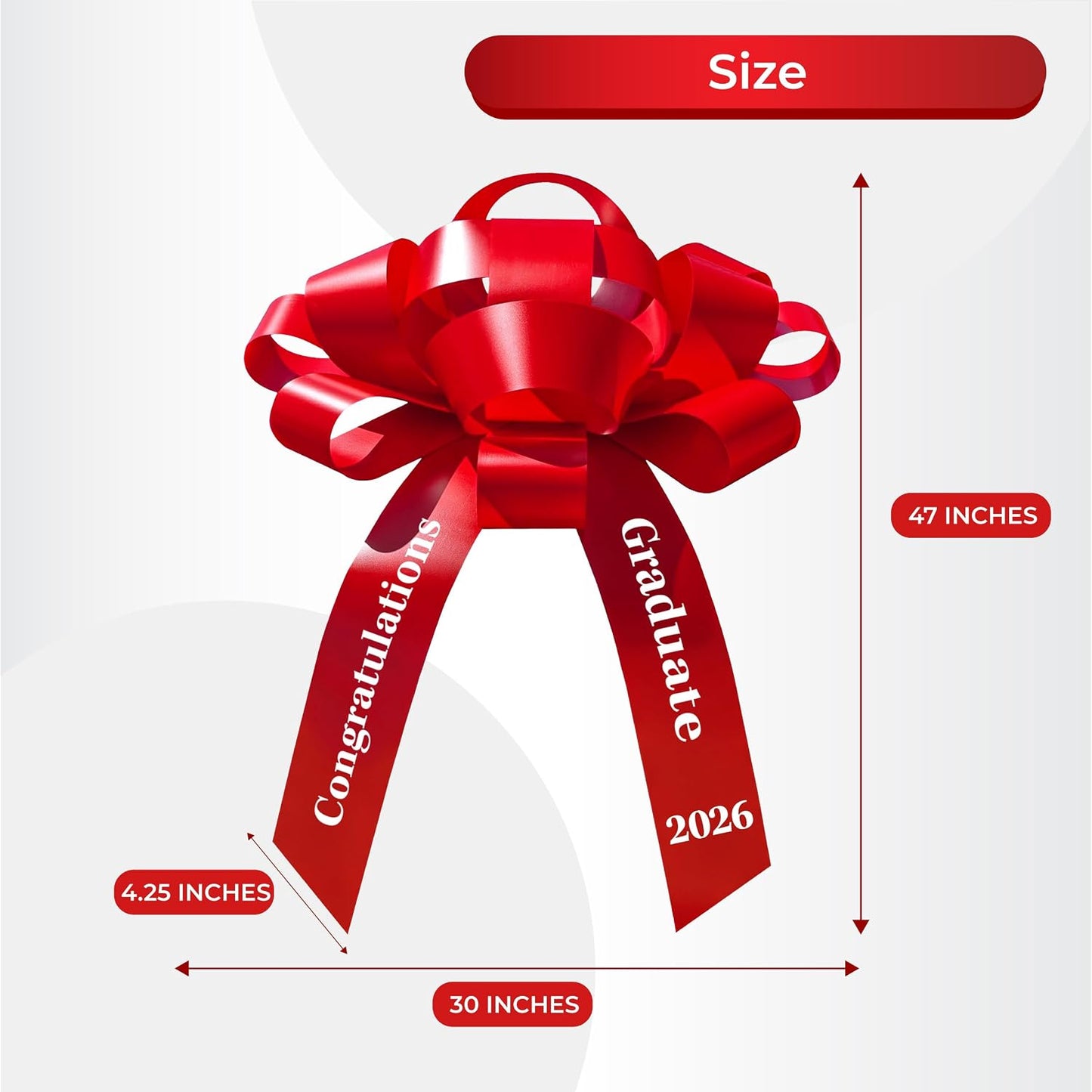 Giant 30 Inch Red Magnetic Car Bow Grad Year 2026 JumBow Weather Resistant Vinyl No Assembly Handmade USA Congratulations Graduate High School College