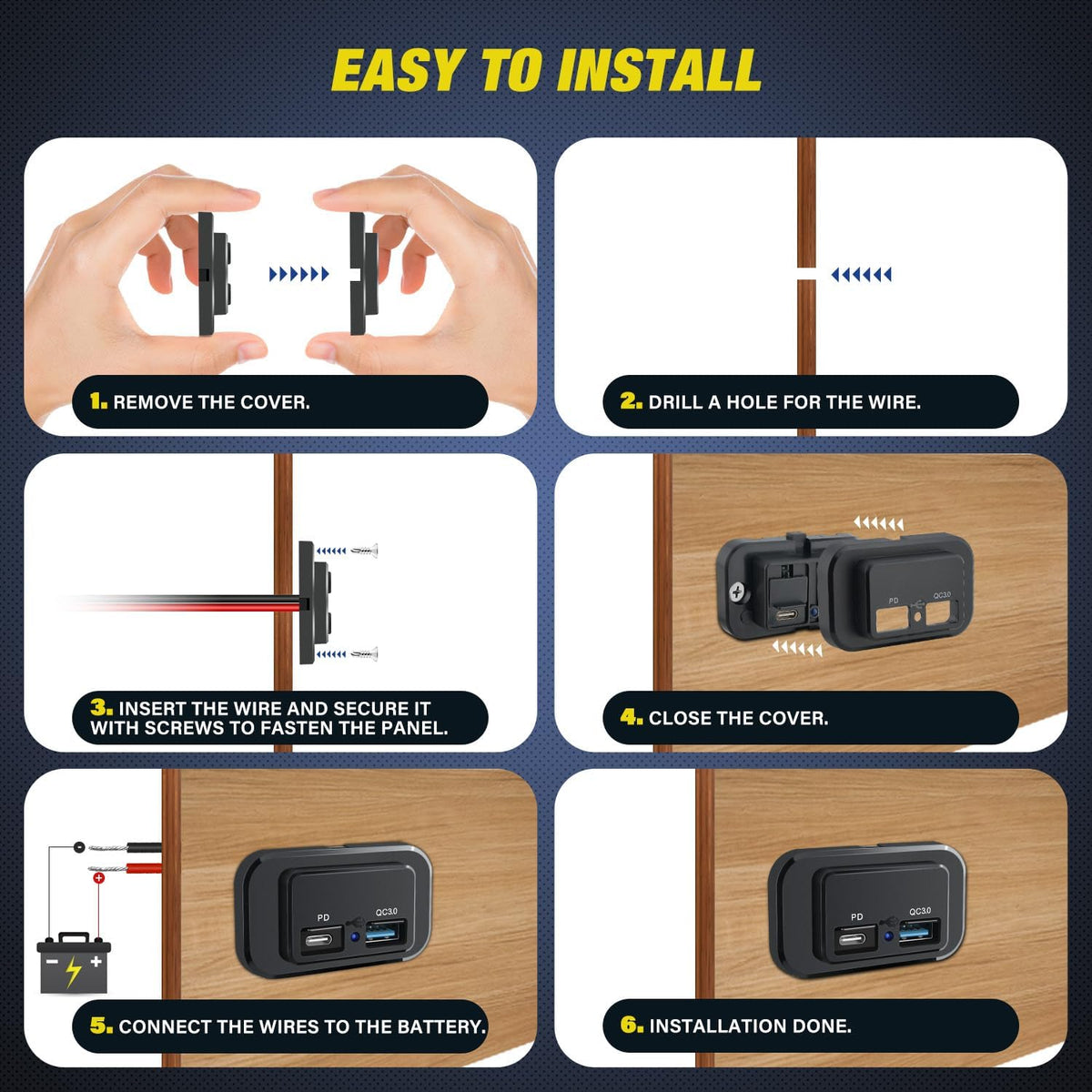 Nilight 2 Pack Socket Panel 12V 24V Dual USB Outlet PD Type C QC3.0