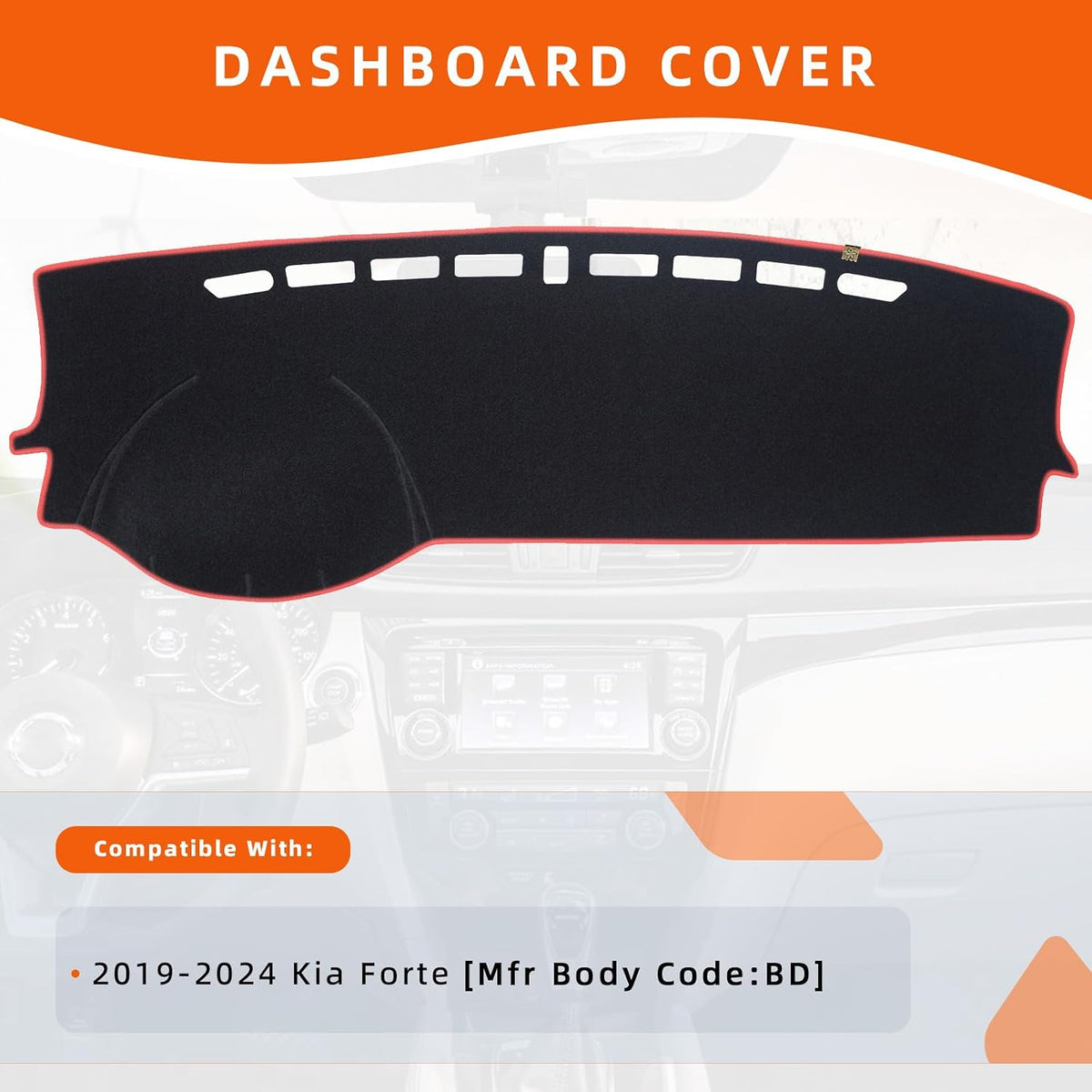 Dashboard Cover Dash Mat Fit for K-IA Forte 2024 2023 2022 2021 2020 2019, Car Dash Board Mat Anti-Glare Carpet, Non-Slip Pad Sunshield Protector (Red Border Banding)