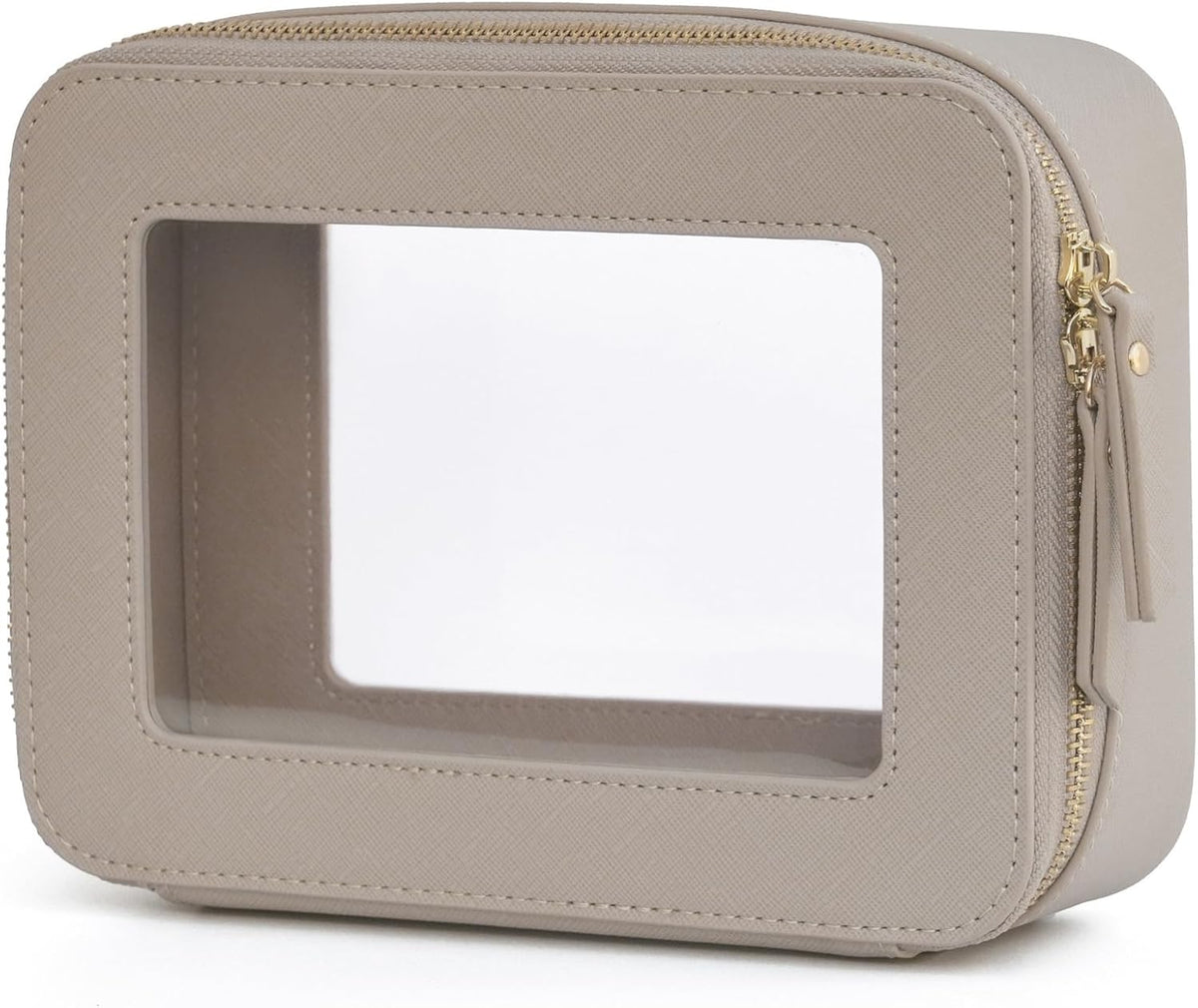 Popvibe Clear Makeup Bag Travel Cosmetic Case Clear Toiletry Bag with Zipper Make Up Organizer Traveling Compact Car Bag Stone Medium