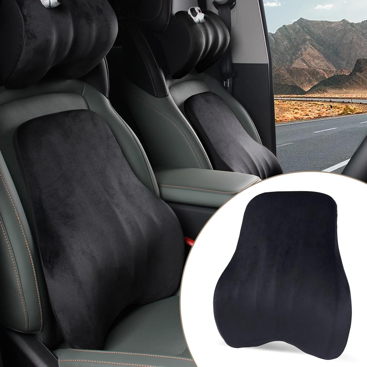 Memory Foam Lumbar Support Pillow For Car Seat,Office Chair,Black1pcs