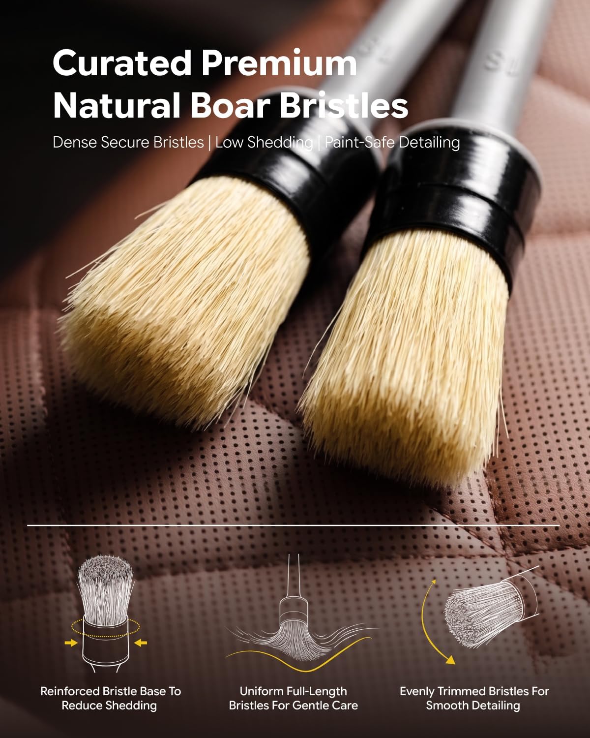Car Detailing Brush Set Boar Hair 4 Pack Interior Exterior Vents