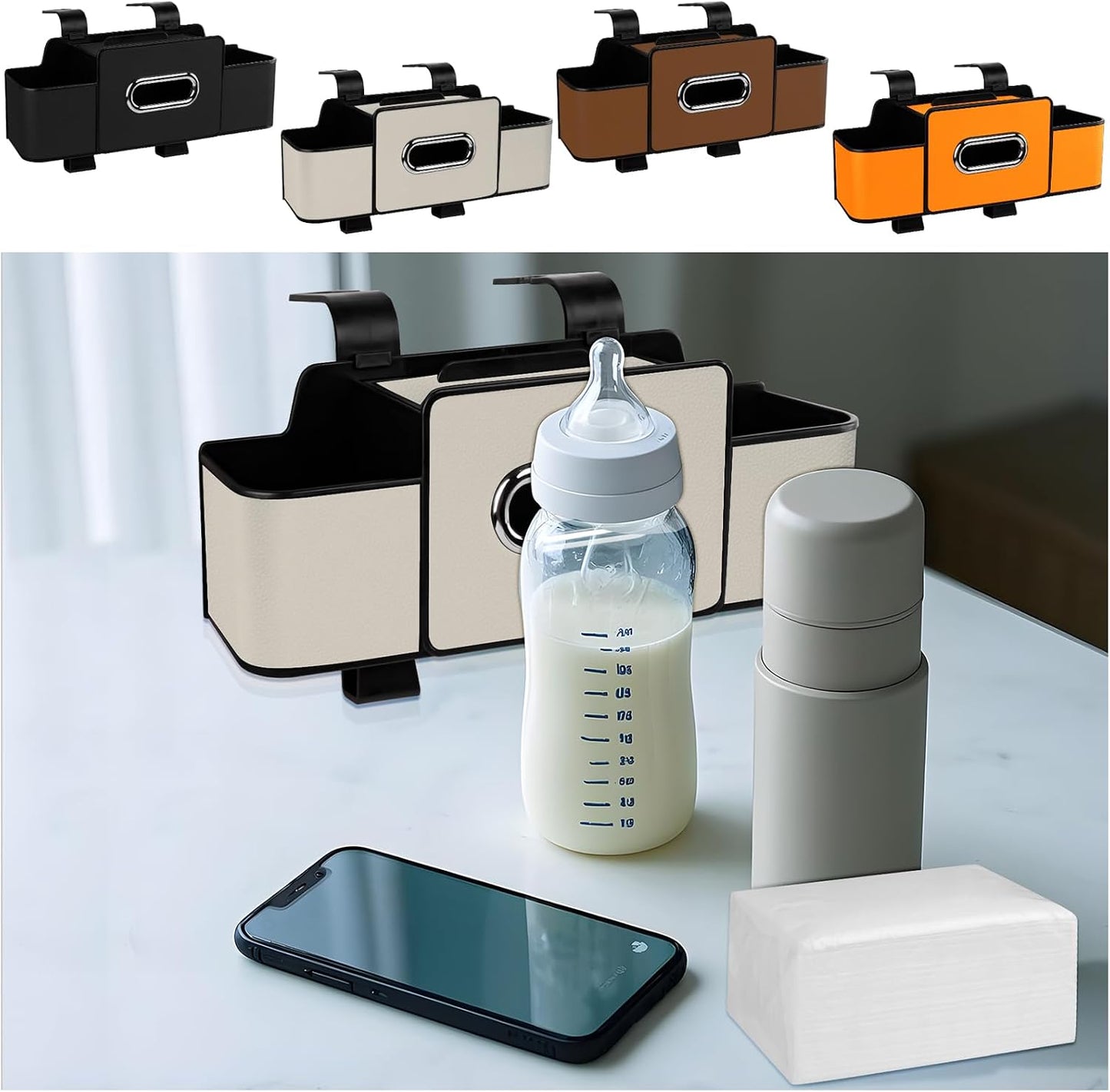 Car Back Seat Organizer with Tissue, Car Seat Back Tissue Box and Storage Hook, Multifunctional Car Organizer for Hold Phone,Drinks,Handbag,Compatible with Most Vehicles (Beige)