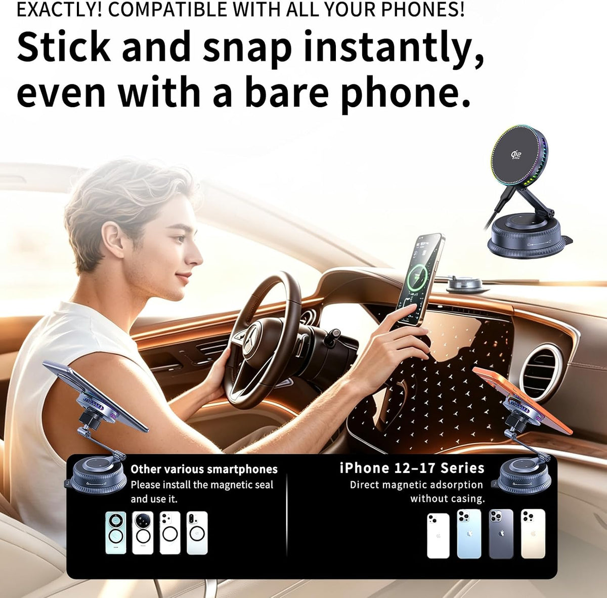 for Qi2.2 25W MagSafe Car Mount Charger, Cooling Fan, 75W Fast Adapter