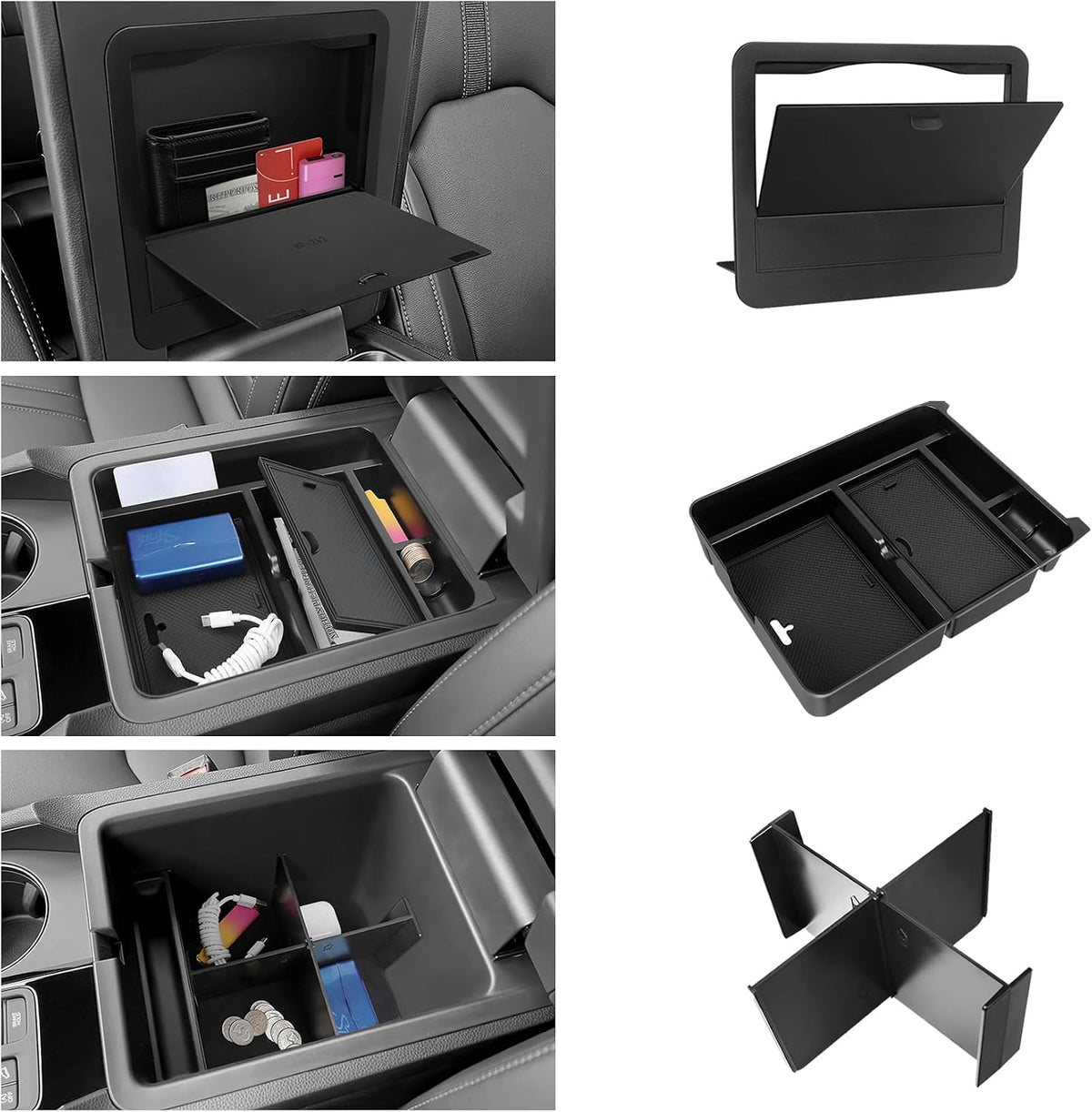 3PCS Center Console Organizer Compatible with Honda 2023-2025 2026 Pilot & 2024-2026 Passport & 2024 2025 Ridgeline Accessories Armrest Divider Hidden Box Organizer