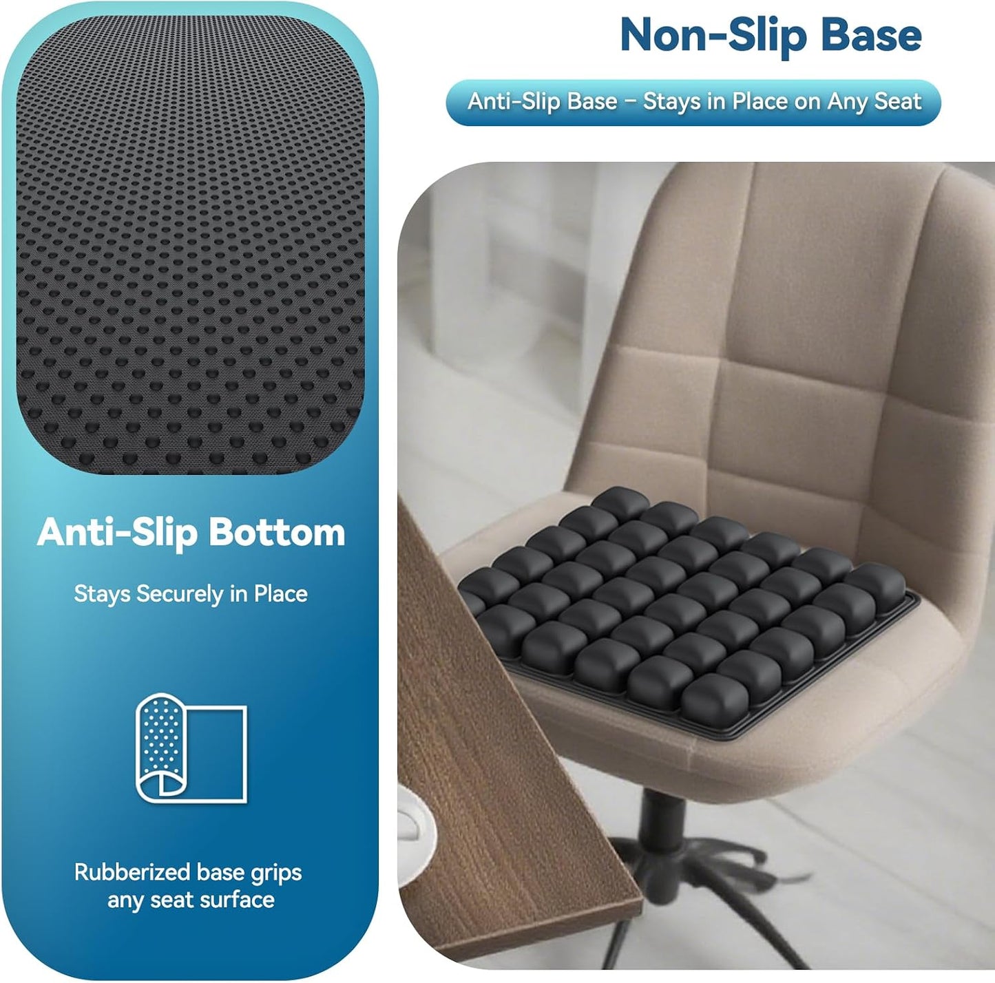 Airplane Seat Cushion for Long Flights, Inflatable Travel Seat Cushion with Built-in Pump, 36 Air Cell Portable Seat Pad, Foldable Non-Slip Cushion for Plane, Office Chair, Car, Stadium (Black)