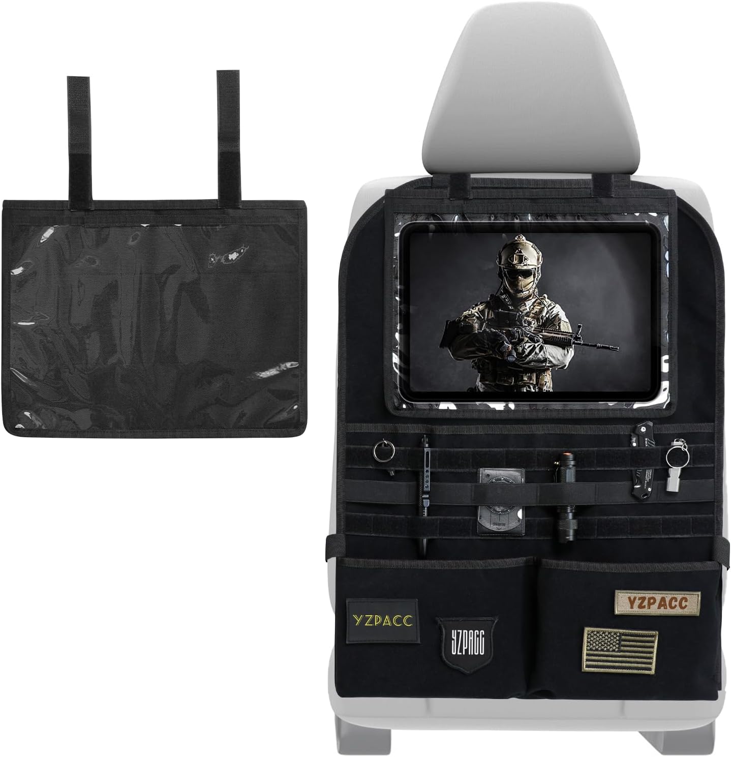 Universal Tactical Patch Display Board Hook & Loop Panel and Tactical MOLLE Seat Organizer for Trucks/SUVs
