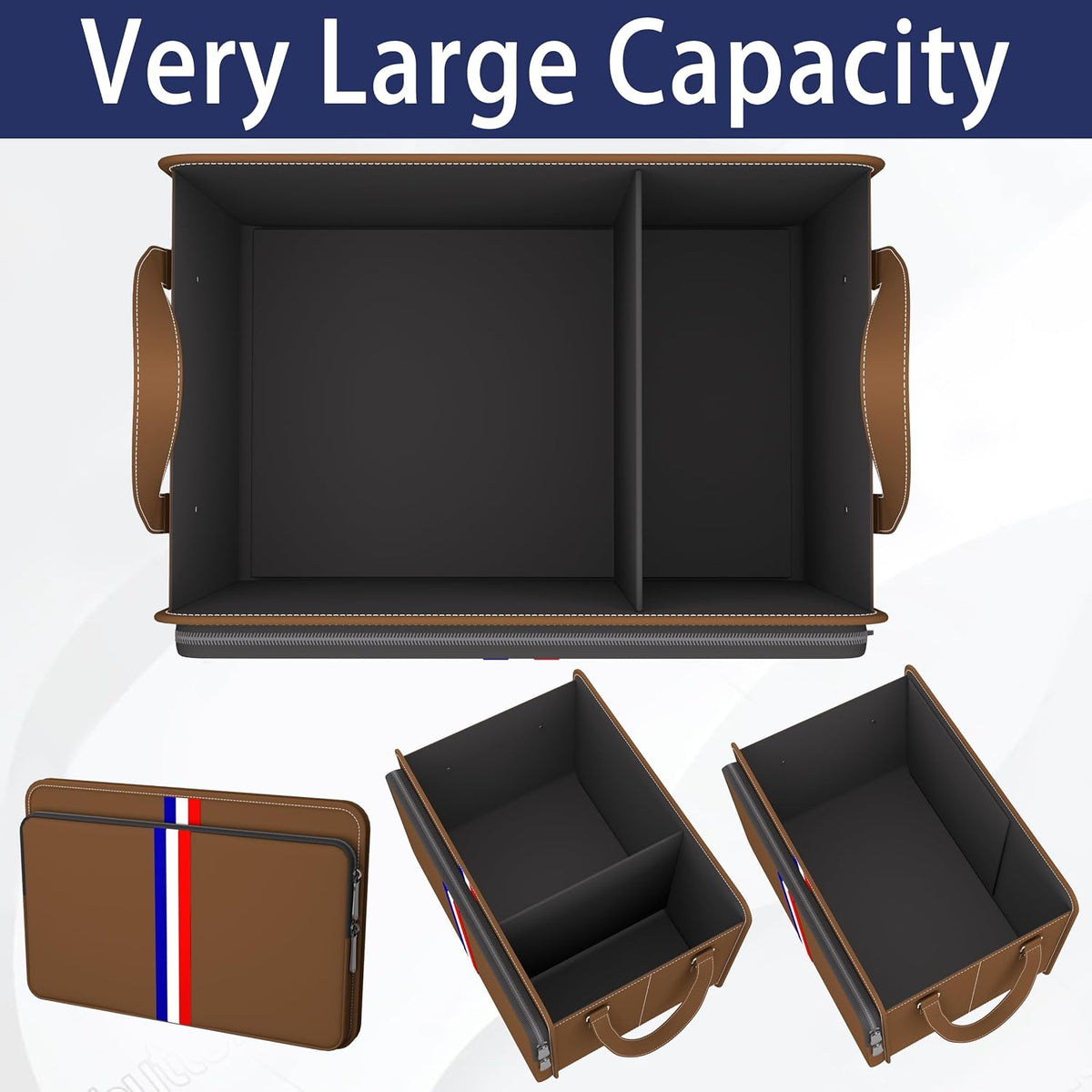 Homeve Trunk Organizer for Car, Waterproof Collapsible 3 Compartments Car Organizer, Foldable Storage for Car Accessories, Tools, Sundries for Women Men, Tote Bag (Brown, Standard)