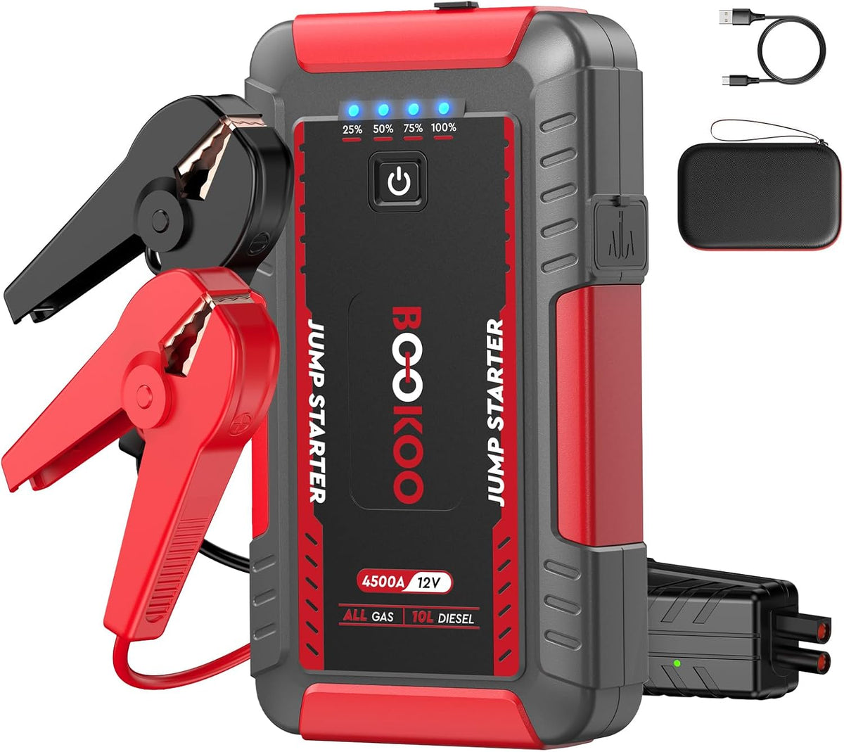 BOOKOO 4500A 12V Portable Car Battery Jump Starter for Car Boat Lawnmower