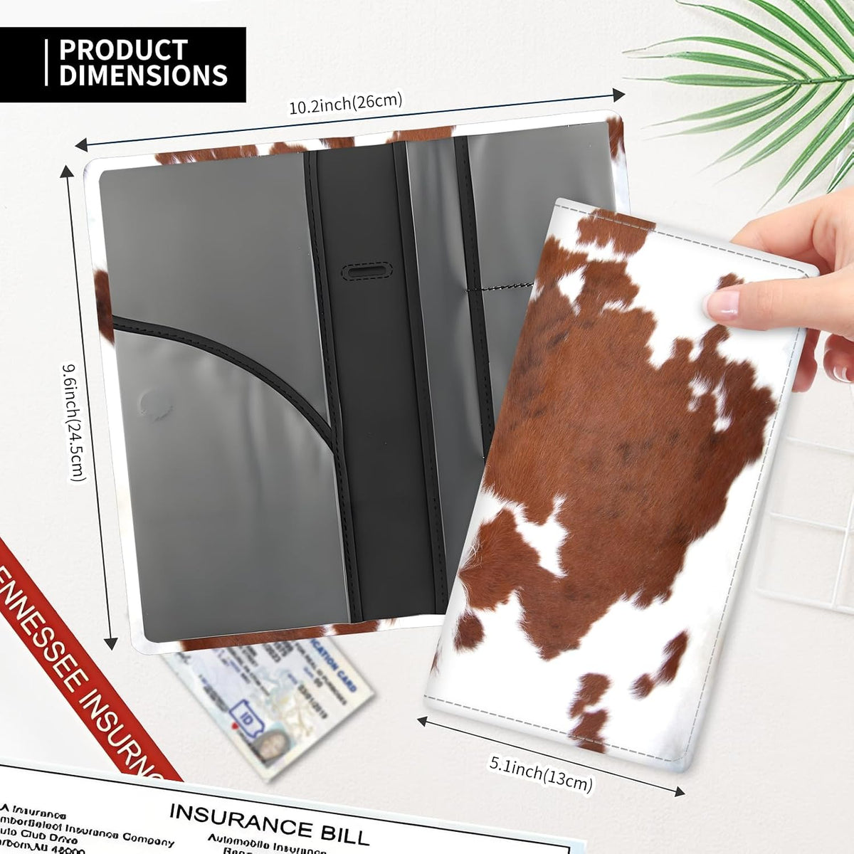 Leather Car Registration and Insurance Card Holder, Cute Car Accessories Vehicle Glove Box Car Organizer for Documents, Cards, License Brown Cowhide