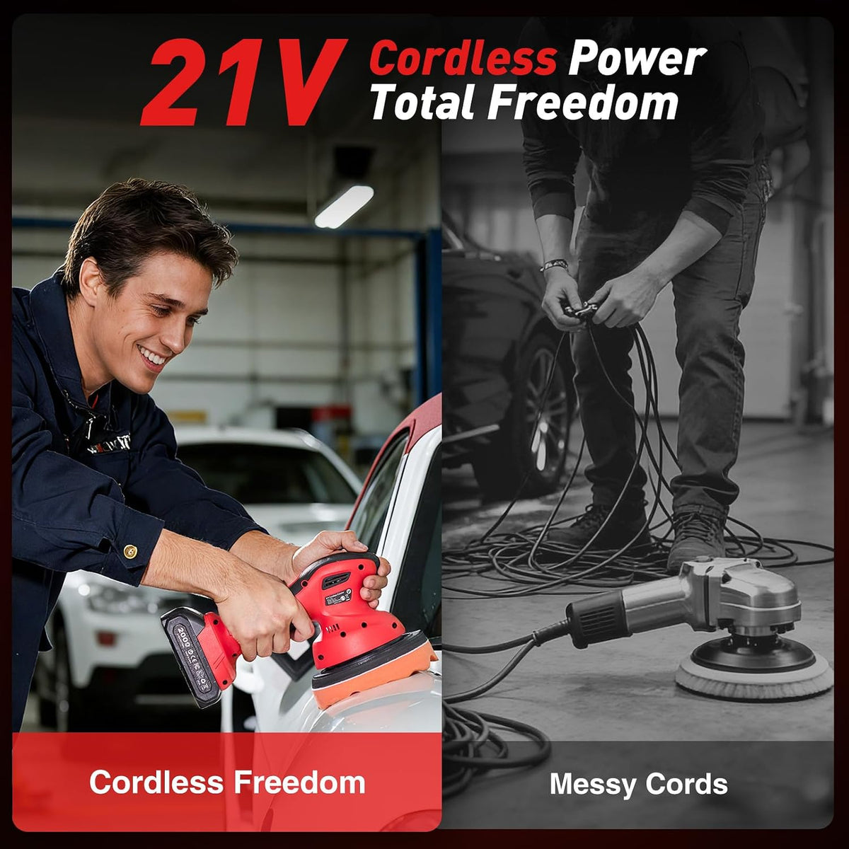 6 Inch Cordless Car Buffer Polisher kit w/ 2x2000mAh 21V Batteries