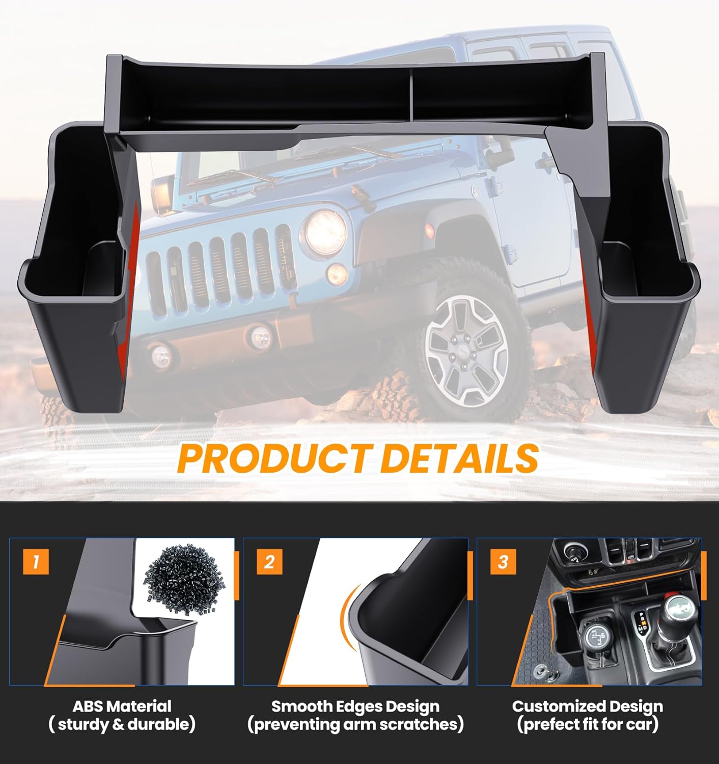 Eamplest Gear Shift Center Console Side Tray Organizer for Jeep Wrangler JL JLU 4XE 2026 2025 2024 2023 2022 2021 2020 2019 2018 & Gladiator JT 2020-2026 Storage Accessories Shifter Storage Box