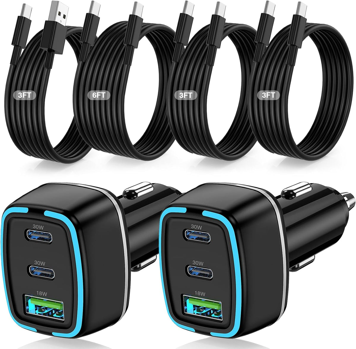 75W USB C Car Charger, 3-Port Super Fast Charging Cigarette Lighte
