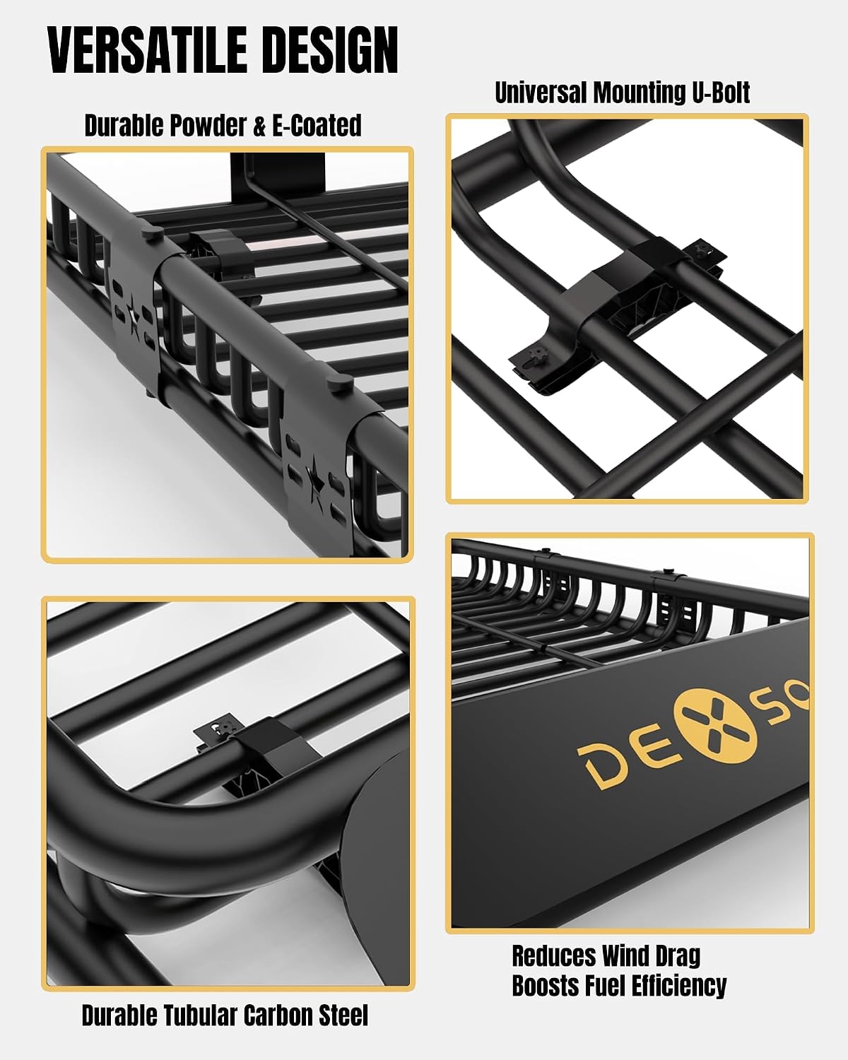 Universal Roof Rack Basket with Cargo Net, 200 lb Cargo Carrier, 64 x 39 in
