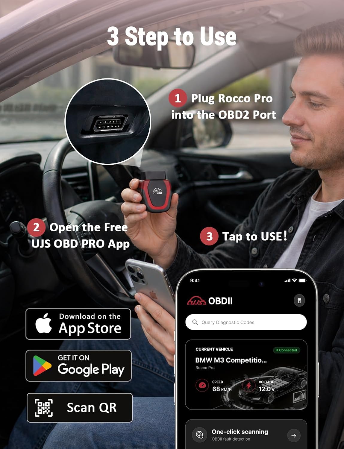Rocco Pro OBD2 Scanner Bluetooth, ABS/SRS/Transmission, No Subscription