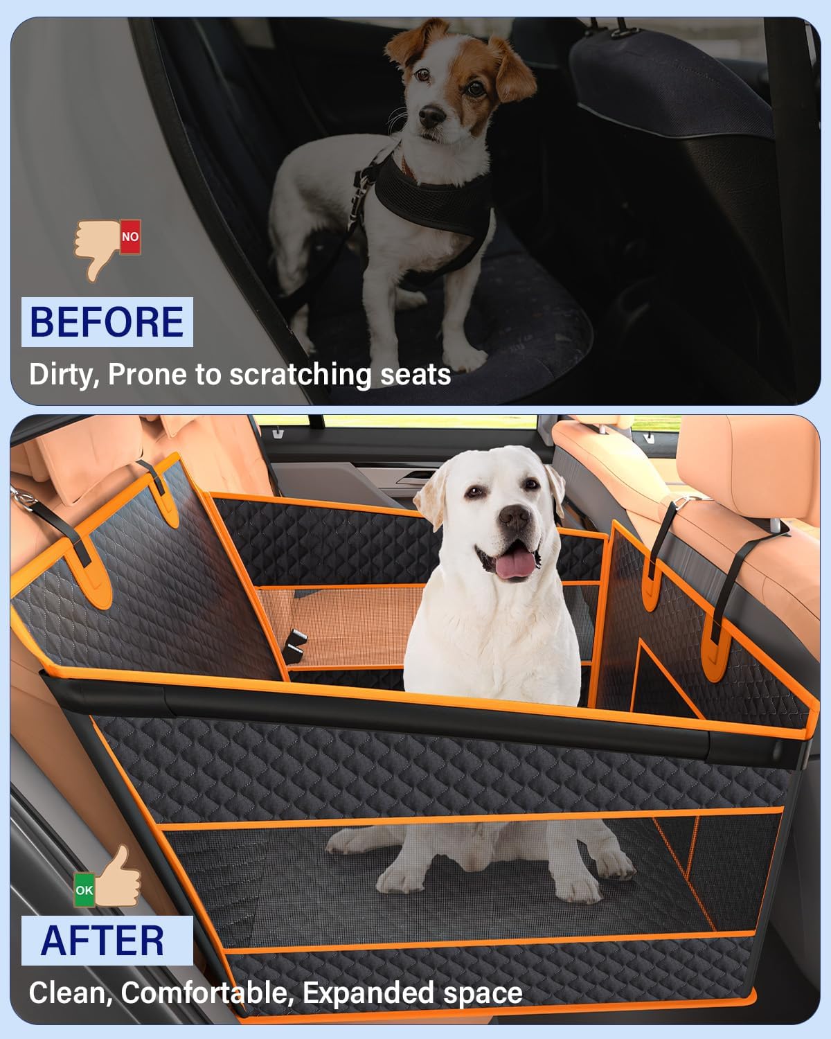 Instraella Dog Car Seat for Large Dogs, Half Back Seat Extender with Hard Bottom, Waterproof Non-Slip Pet Car Seat for Cars, SUVs and Trucks, Fits Medium Dogs