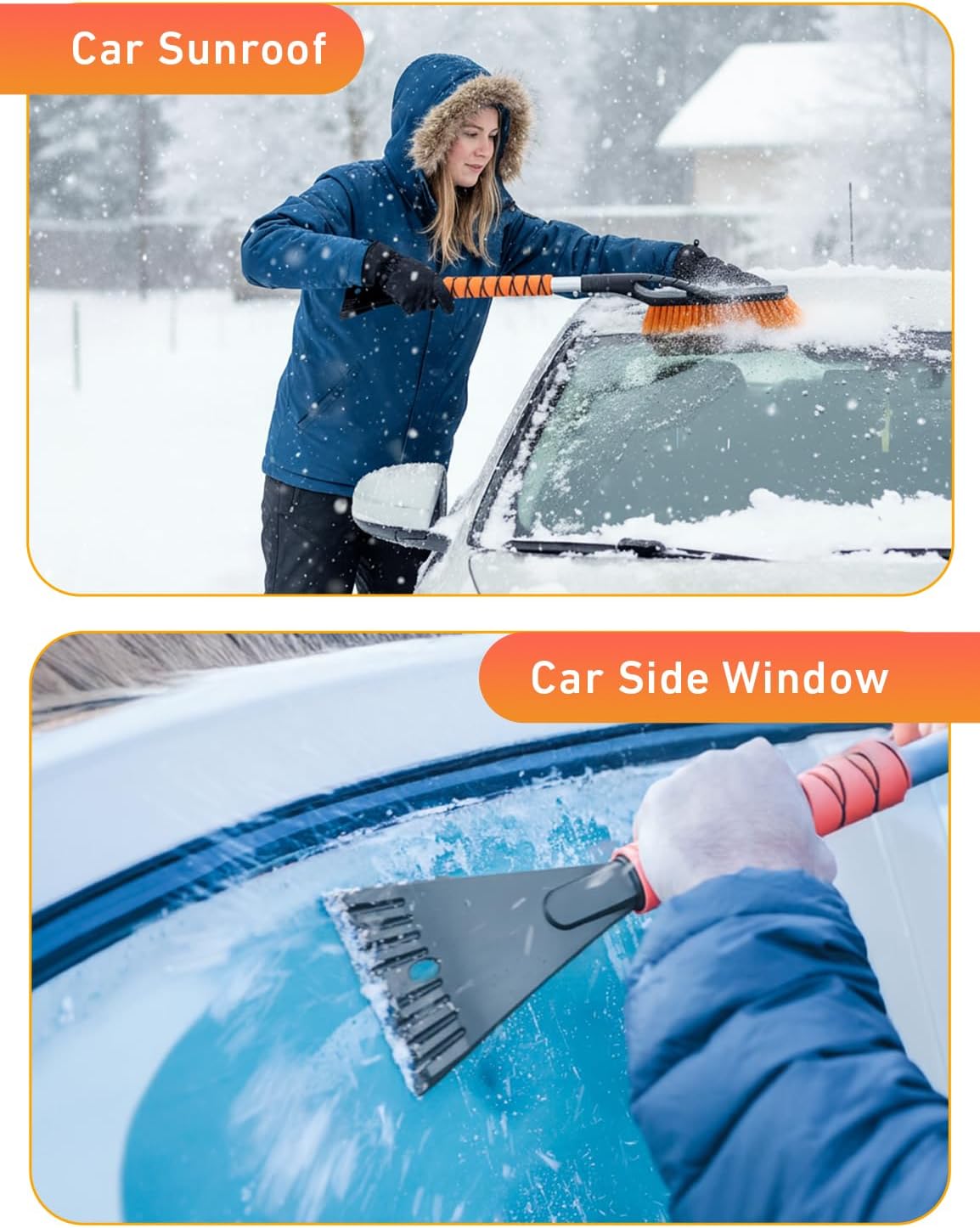 EcoNour 27" Aluminum Ice Scrapers for Car Windshield | Car Snow Scraper Window and Snow Brush with Ergonomic Foam Grip Winter Accessories (Orange)