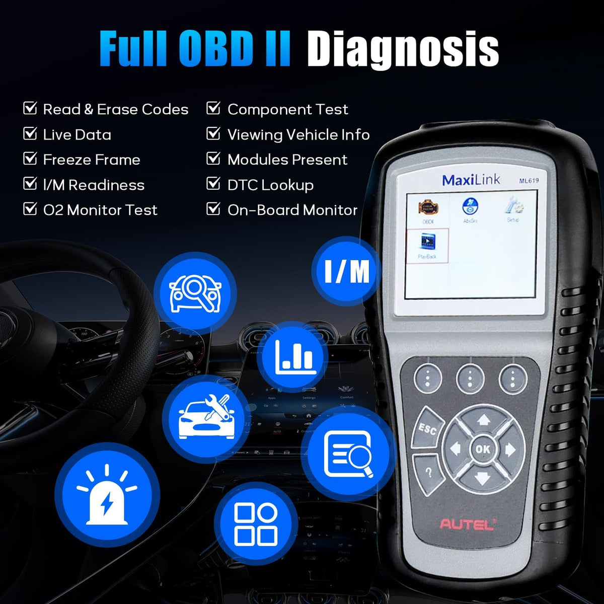 Autel MaxiLink ML619 ABS SRS OBD2 Diagnostic Code Reader