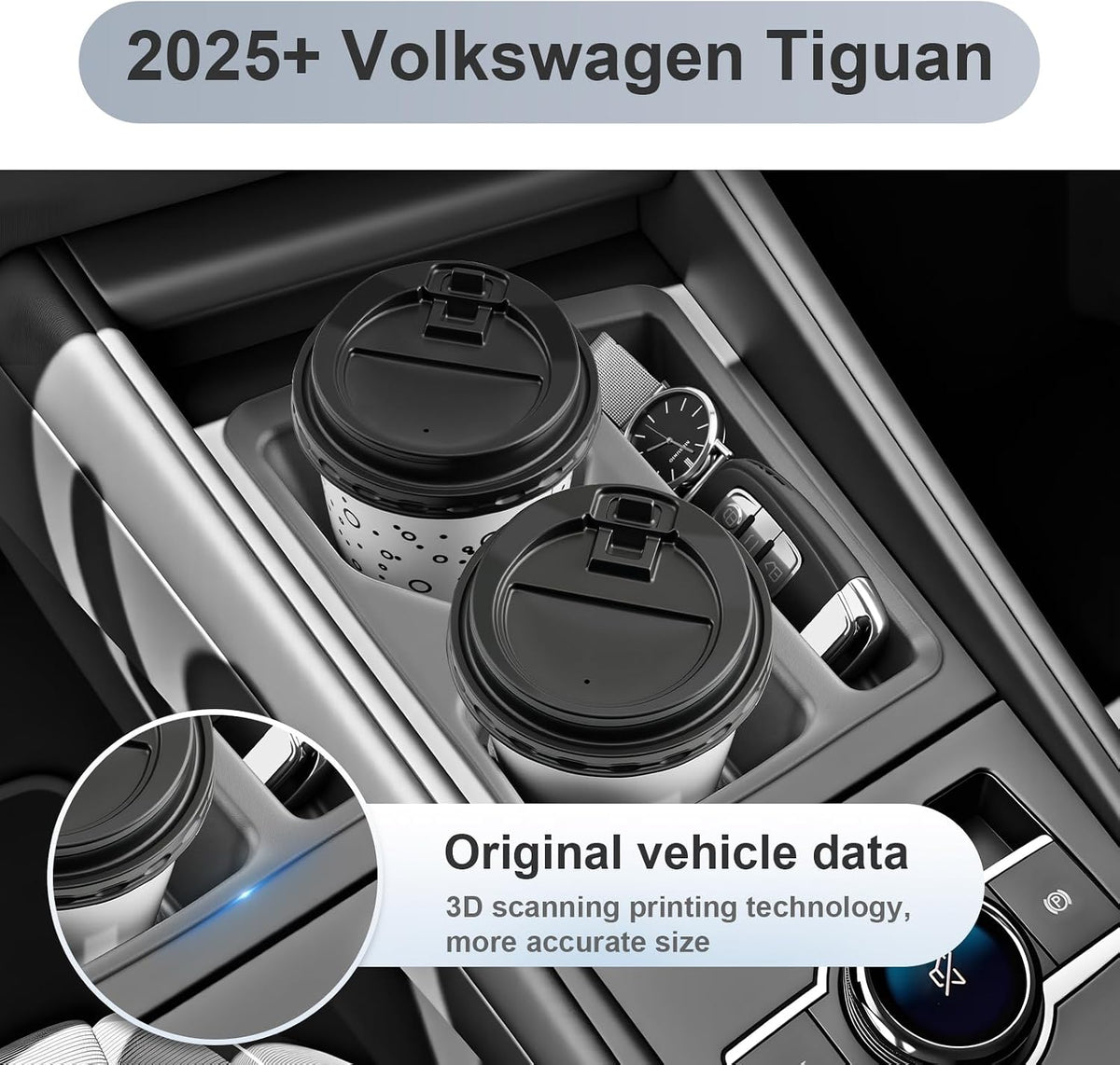 SKTU for 2025 2026 VW Tiguan Accessories Cup Holder for 2025 2026 Volkswagen Tiguan (S/SE/SE R-Line Black/SEL R-Line) Central Control Cup Holder VW Tiguan 2025 2026 Accessories Durable Cup Pad
