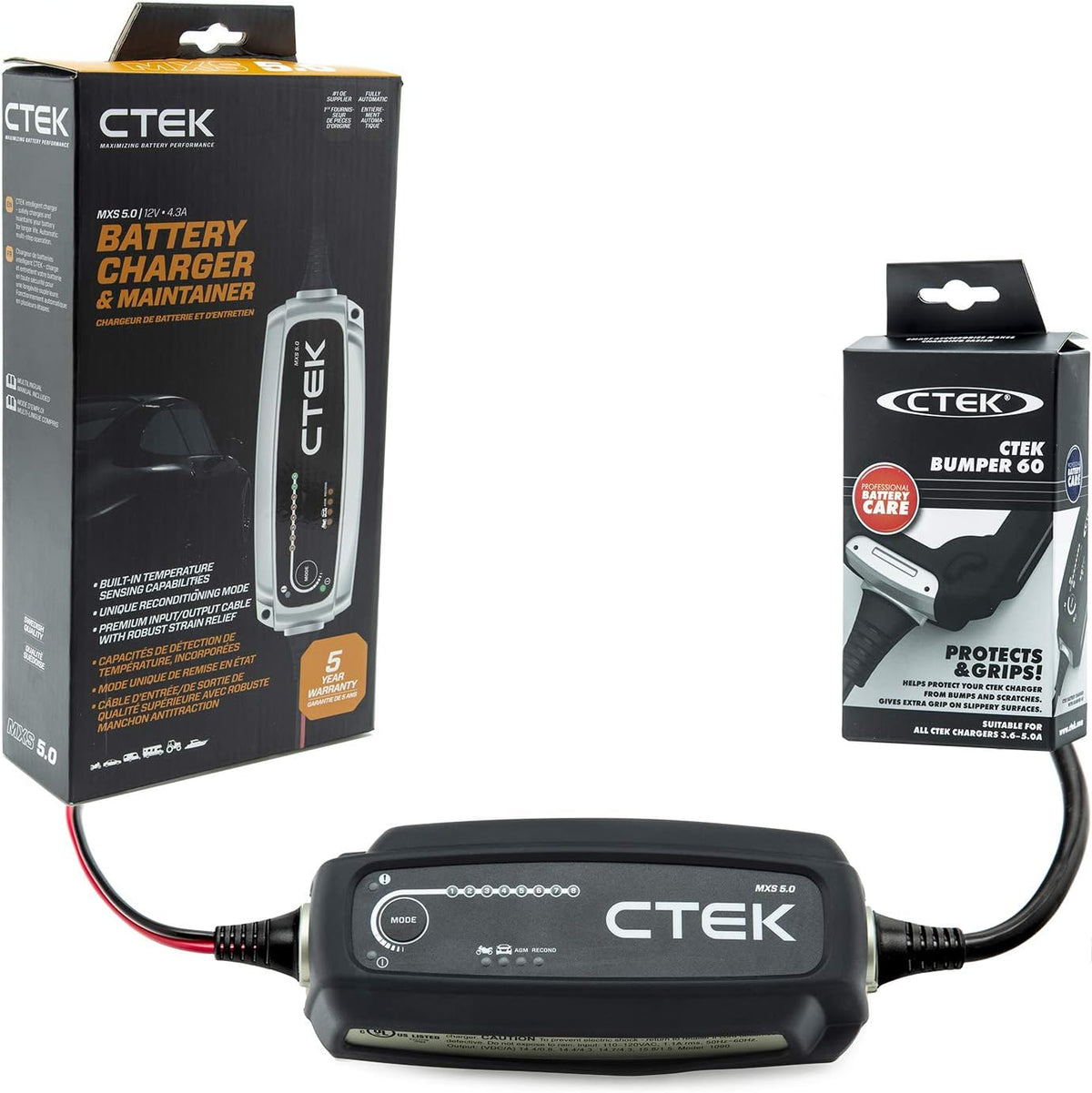 CTEK (40-206) MXS 5.0-12 Volt Battery Charger and Maintainer and (56-382) Indicator Eyelet