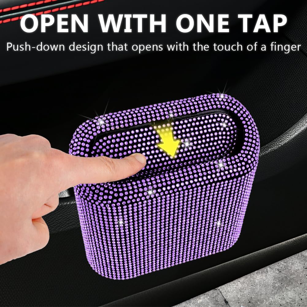 eing Car Trash Can with Lid, Mini Vehicle Trash Bin Car Dustbin Garbage Organizer,Bling Crystal Automotive Garbage Can Bin Trash Container for Auto Cars, Home, Office,Purple