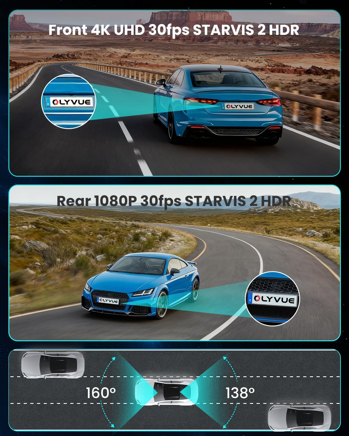 V77 Dash Cam Front and Back 4K+1080P for Cars, STARVIS 2 + STARVIS 2 Sensors Dash Cam Front and Rear Wireless, 64GB Card Included, 5.8G WiFi Fastest Download Speed