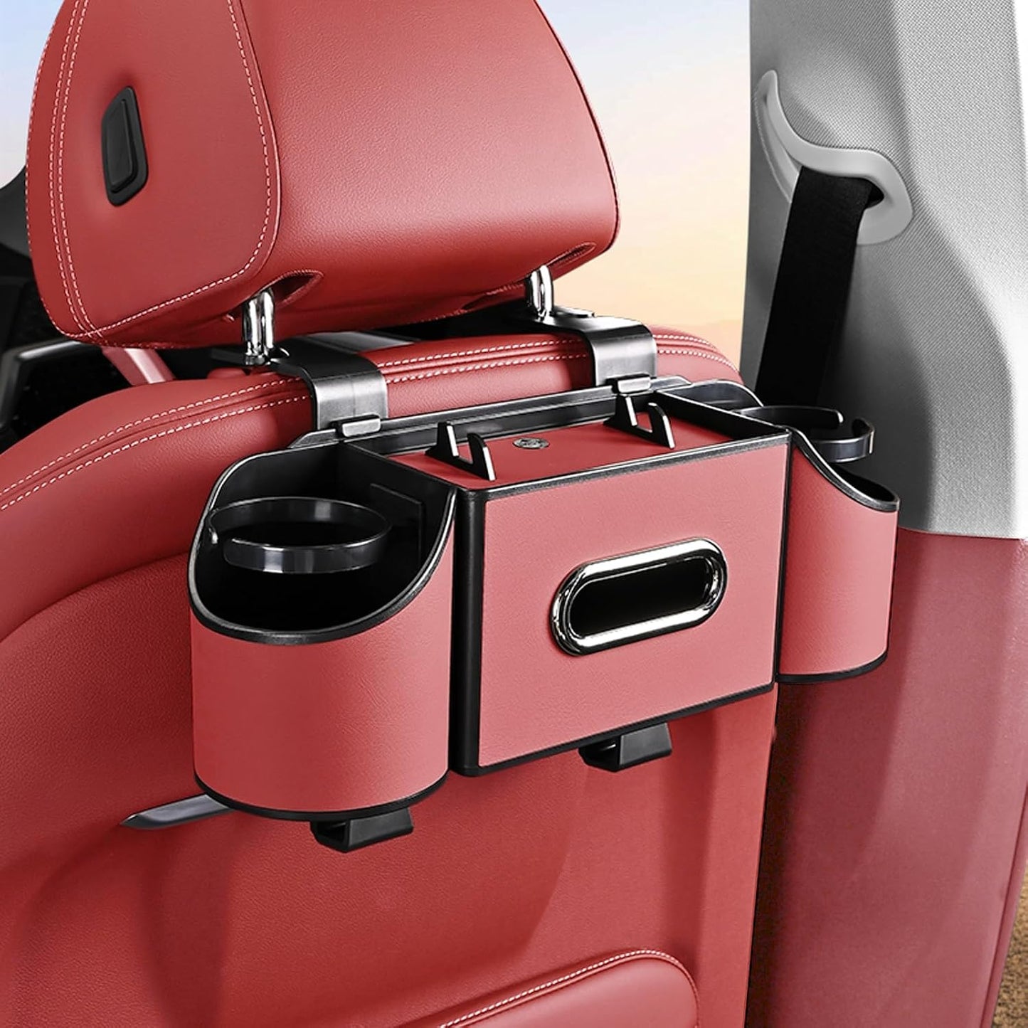 Back Seat Car Organizer,4 in 1 Multifunctional Car Back Seat Storage Box with Drink Cup Holder Tissue Box, for Hold Phone,Snacks, Drinks, Handbag