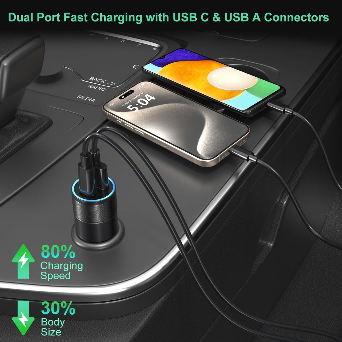 6 Pack USB C Car Charger, Bangfun 38W Dual 12V USB-C & USB-A Car Charger