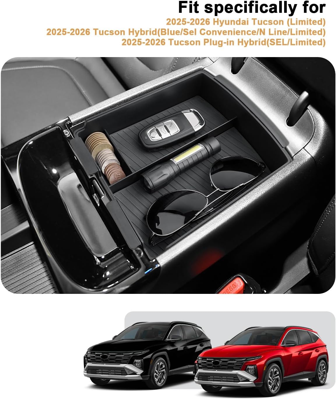 2026 Tucson Center Console Organizer - For 2025-2026 Hyundai Tucson(Limited)/Tucson Hybrid(Blue/SEL Convenience/N Line/Limited) Armrest Box Storage - ONLY Fit 2025-2026 Tucson With Electronic Shift
