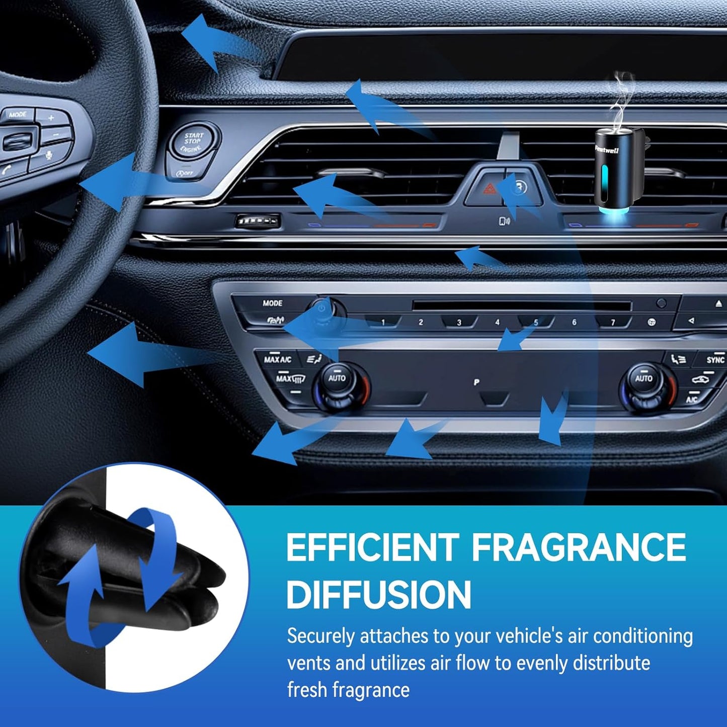 Featwell Car Air Freshener, Air Freshener Diffuser Three Adjustable Modes, Aromatherapy Machine Rechargeable (Black)