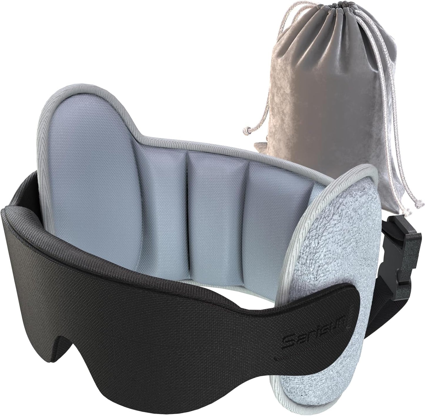 SARISUN Upgraded Travel Pillow, U-Shaped Airplane Headrest with Head Strap for All Heights, 360 Support, 3D Sleep Mask, 100% Light Blocking, Memory Foam, Long Flights Essentials, Stop Bobblehead, Grey