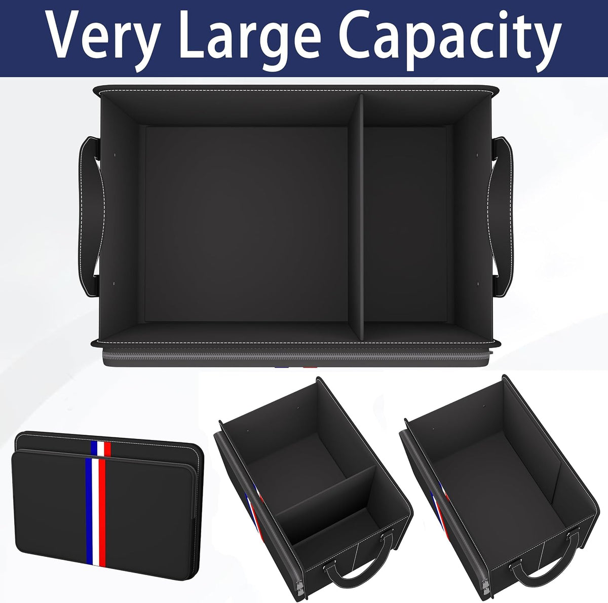 Homeve Trunk Organizer for Car, Waterproof Collapsible 3 Compartments Car Organizer, Foldable Storage for Car Accessories, Tools, Sundries for Women Men, Tote Bag (Black Black, Standard)