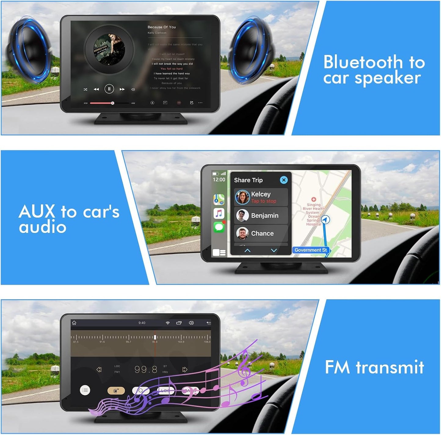 Capapro 7" HD Portable Carplay Wireless Touch Screen Double Din Car Stereo Compatible Apple Carplay and Android Auto with GPS Navigation, Voice Control, Mirror Link, Bluetooth