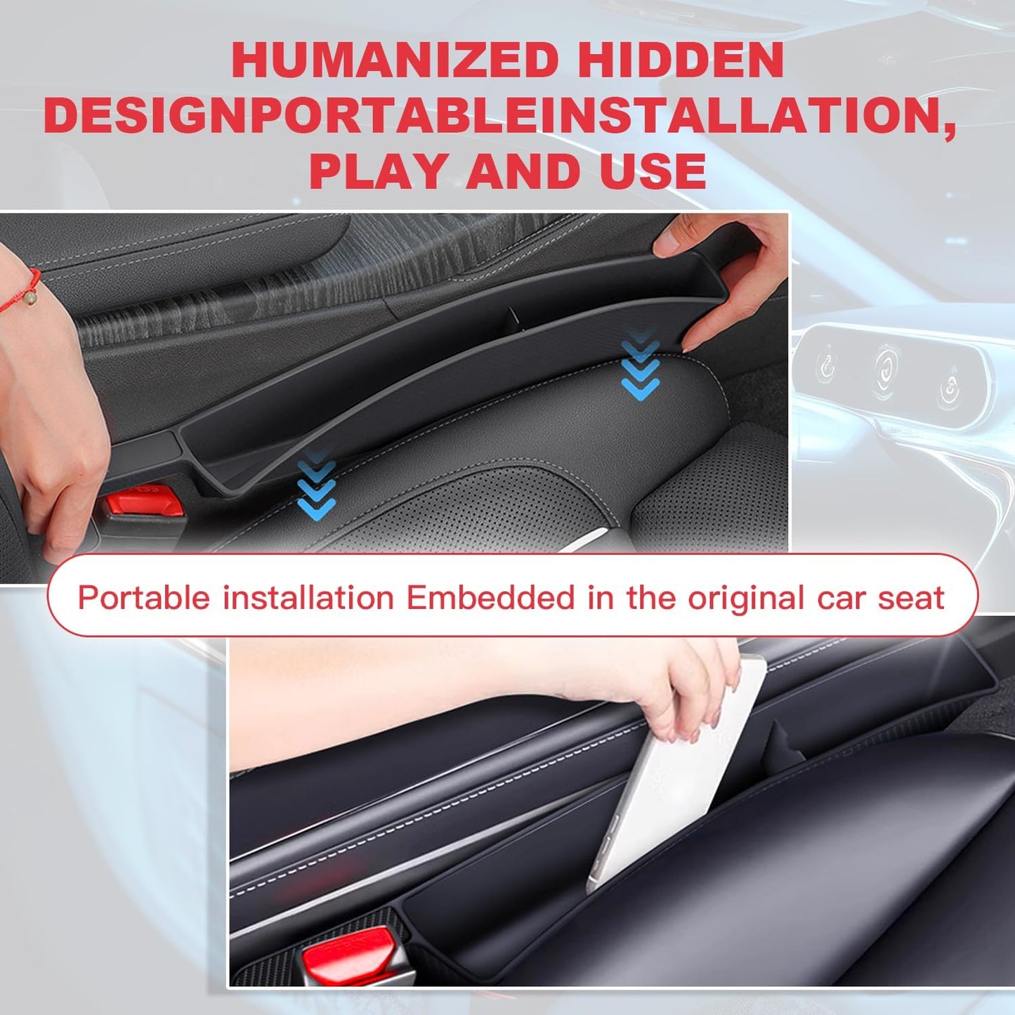 2PCS Car Seat Gap Filler Organizer,Multifunctional Car Gap Fillers with USB and Phone Holder, Universal Car Seat Storage Organizer Between Seats for Phone, Keys, Eyeglasses(Red)