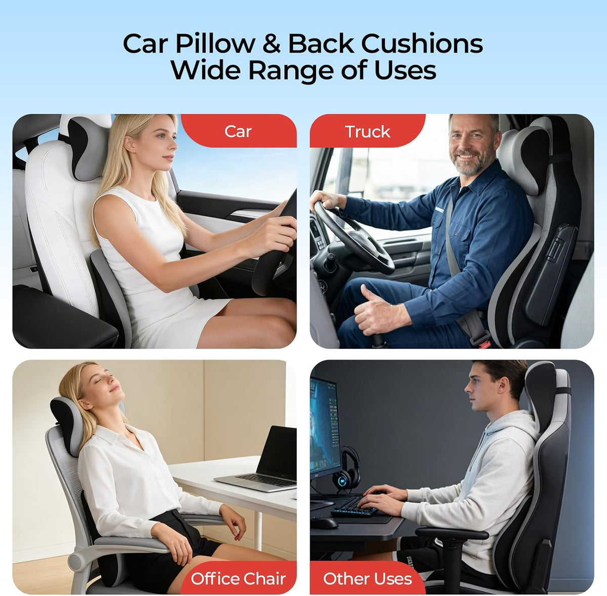 Car Headrest & Lumbar Support Set, Ergonomic Memory Foam Neck Pillow, Comfortable Travel Pillow for Car Truck SUV, Ideal for Long Driving (Gray) (Gray)