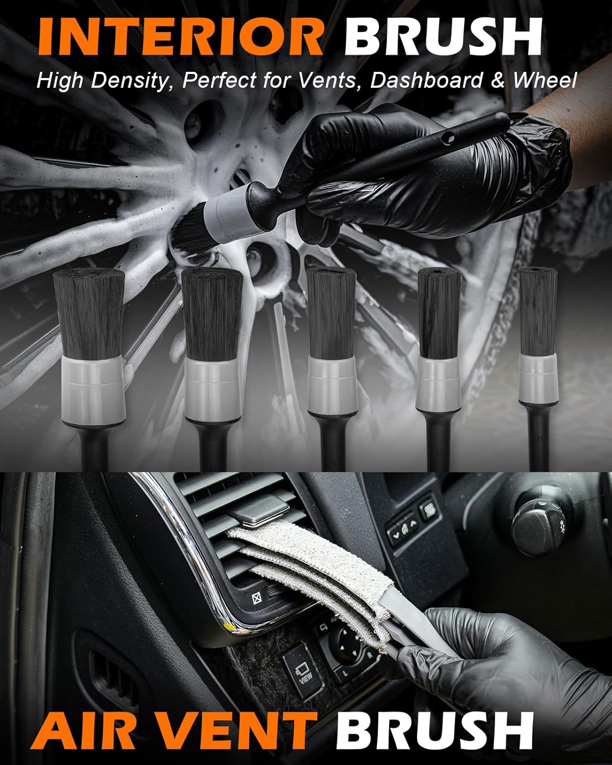 Windshield Cleaner Tool, 18Pcs Car Interior Detailing Brush Set, Inside Windshield Cleaning Kit with 200g Cleaning Gel, Duster Brush, 2 Microfiber Pads, Car Detailing Supplies for Men (Gray)