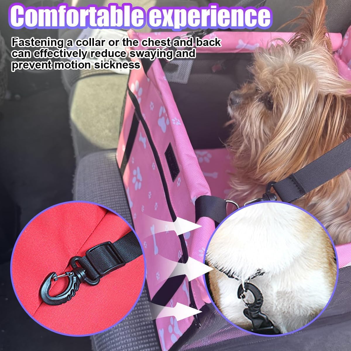 Pet Car Seat, Breathable & Waterproof Oxford Dog Car Booster Seats with Seat Belt and Mesh Window, Portable Foldable Travel Look Out Bag for Small Medium Dogs & Cats (Pink, 1PC)