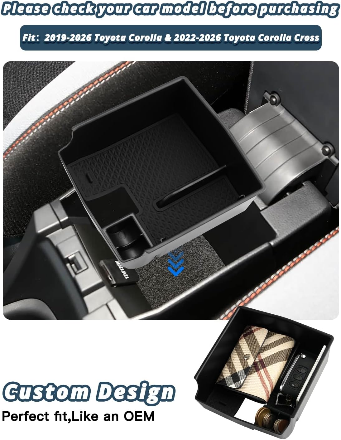 Ruiya 2026 2027 Corolla/Corolla Cross Center Console Organizer for 2026 Toyota Corolla Accessories ABS Armrest Glove Tray Compatible with 2019-2027 Toyota Corolla & 2022-2027 Toyota Corolla Cross