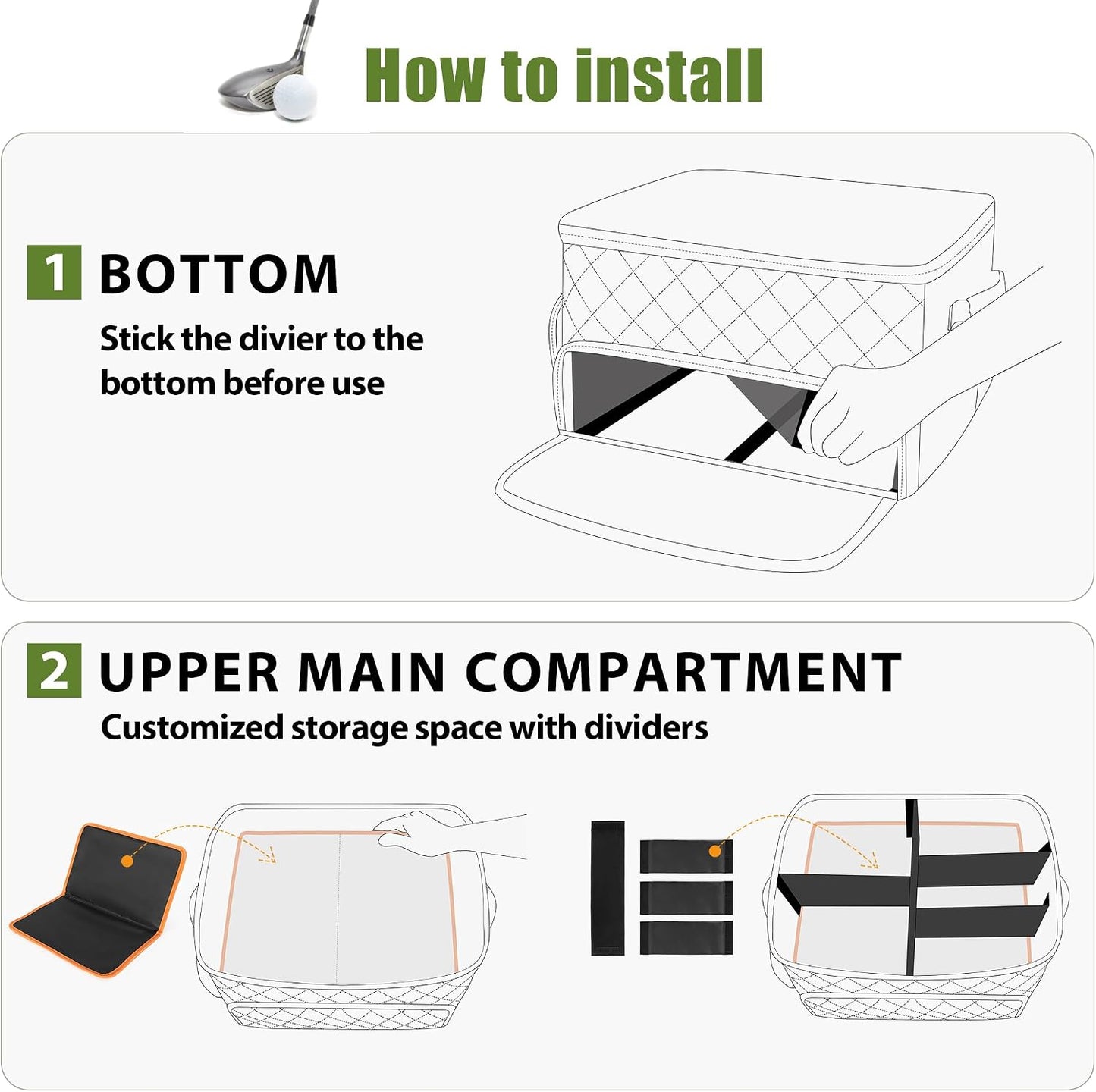 PGmoon 2 Layer Golf Trunk Organizer, Golf Car Storage Organizer with Individual Ventilated Compartment for 2 Pairs Shoes, Golf Car Locker for Balls, Clothes, Tees, Gloves, Accessories (Black)
