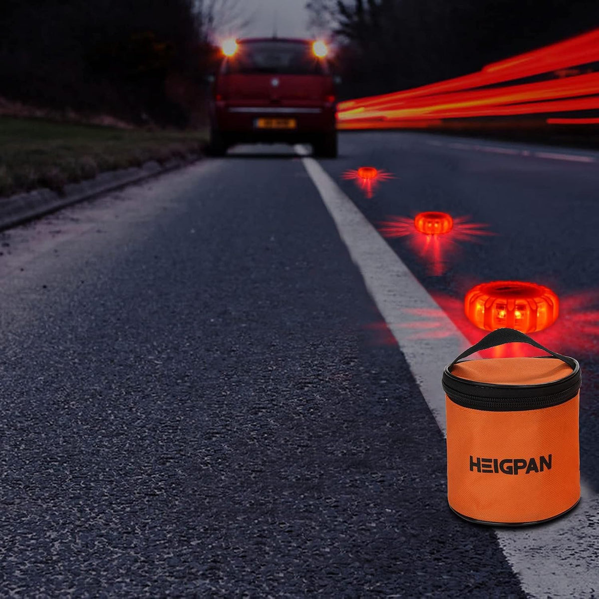 HEIGPAN GP904 LED Road Flares 4 Pack, Battery Powered Safety Warning Lights with Magnetic Base & Hook, 9 Flashing Modes for Roadside Emergency Car Truck Boat (Batteries NOT Included)