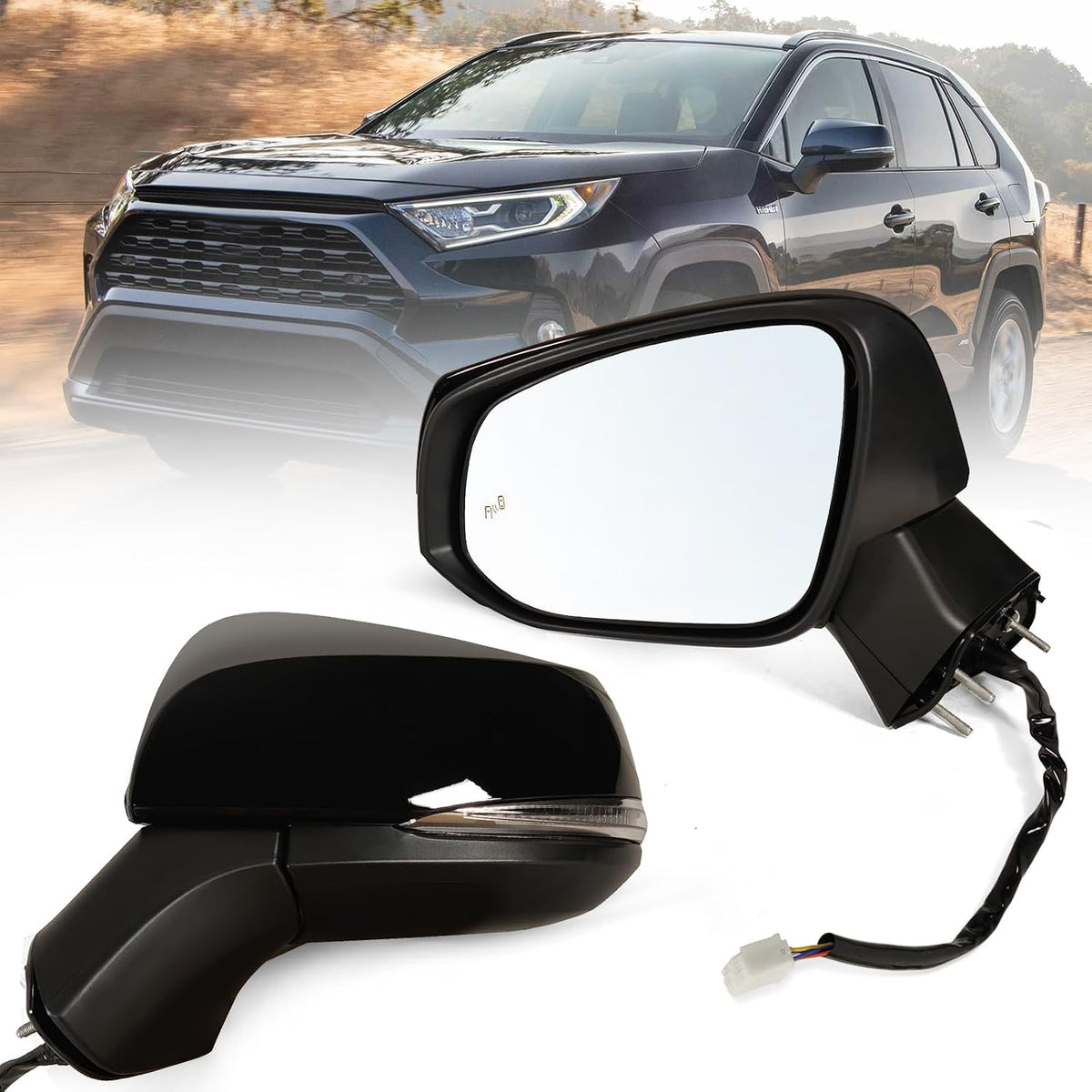 Right Passenger Side Mirror Fits 2019-2025 Toyota Rav4 with Power Heated Turn Signal and Blind Spot Match Super White Replace 879100R271(8 Pins)