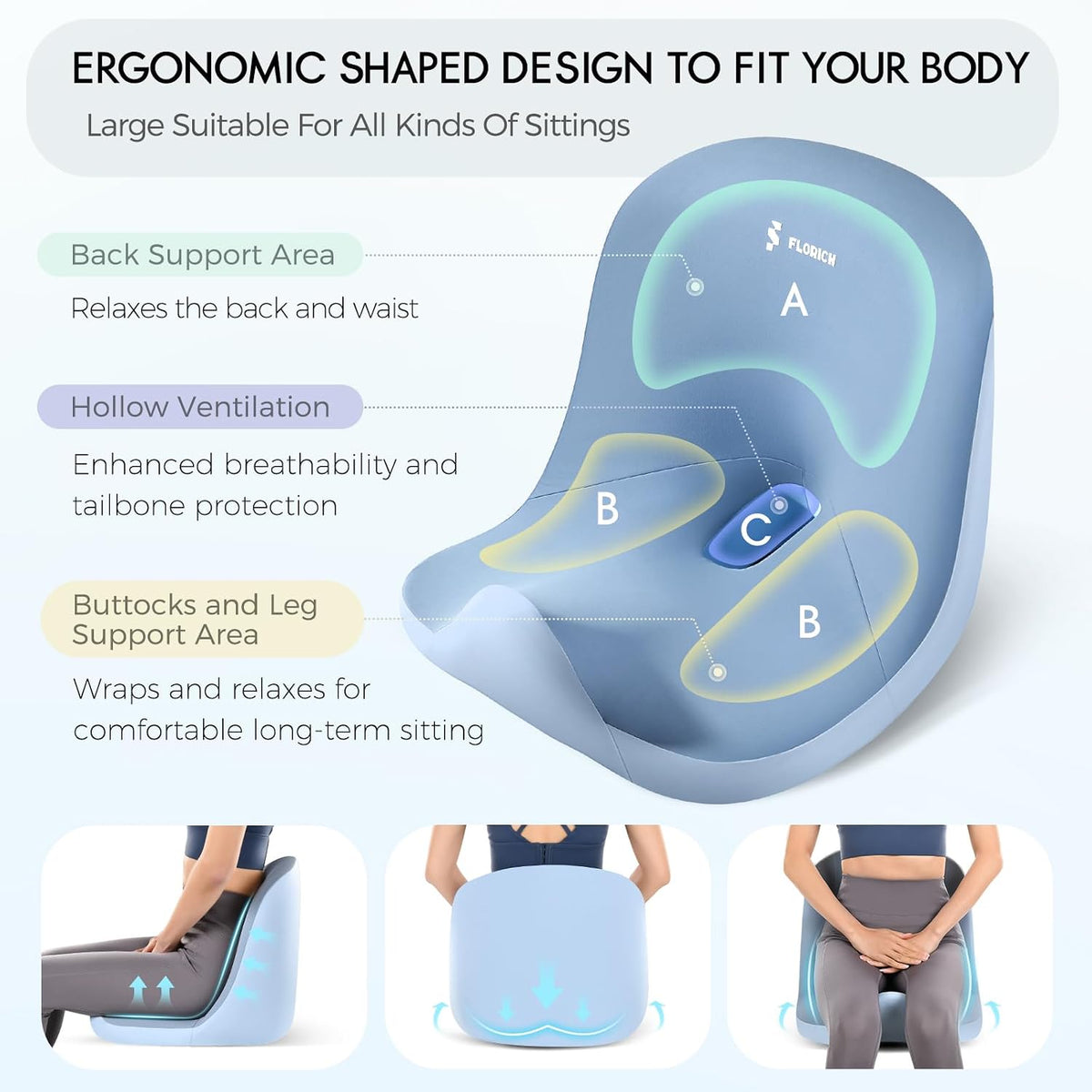 Car Seat Cushion and Lumbar Support Pillow, Larger Memory Foam Seat Cushion, Ergonomic L-Shaped Design Cushion for Back Pain Relief, Non-Slip Driving Cushion for Car, Office, Truck, Gifts for Mom-Blue