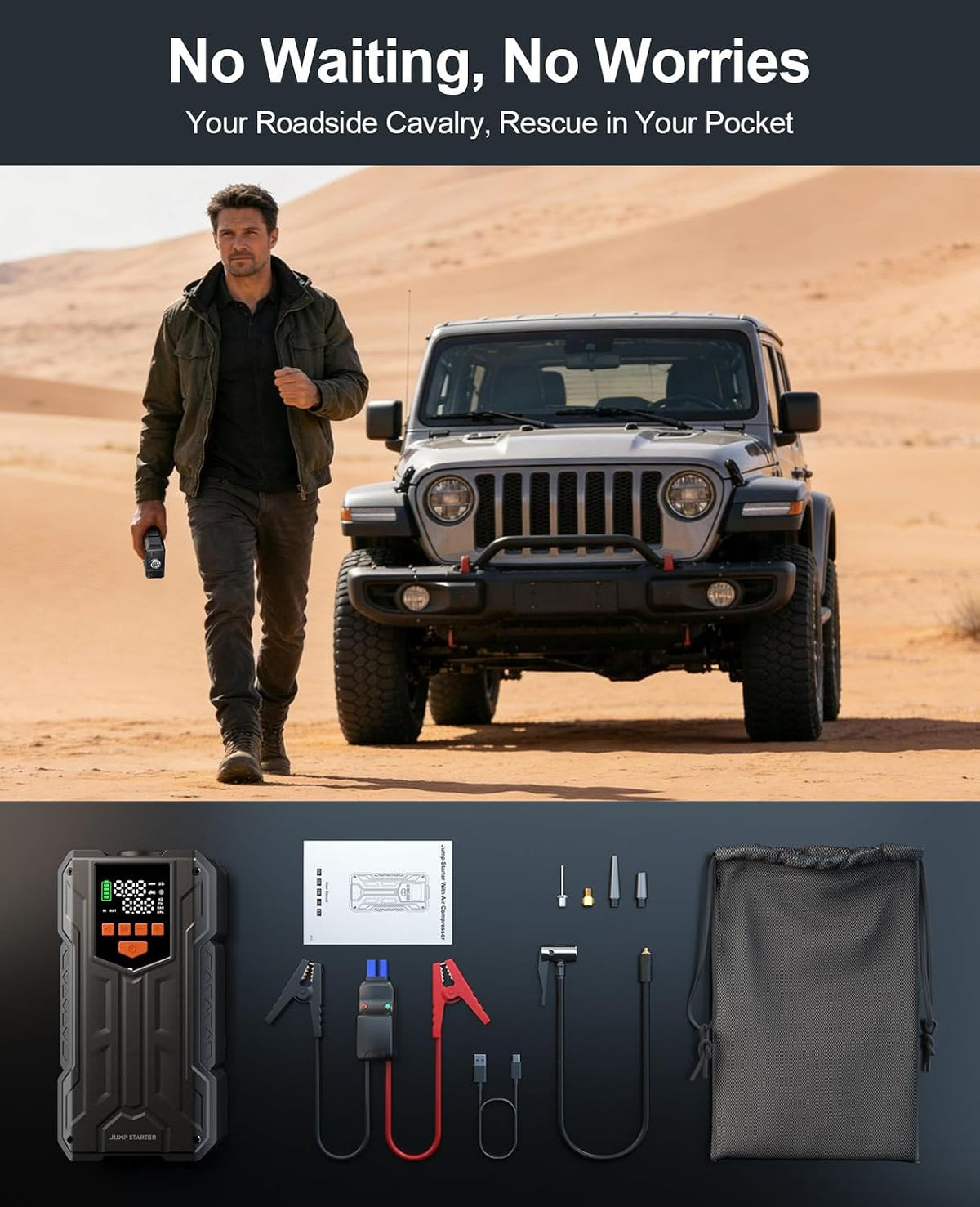 4000A Jump Starter with Air Compressor, Portable Car Battery Charger