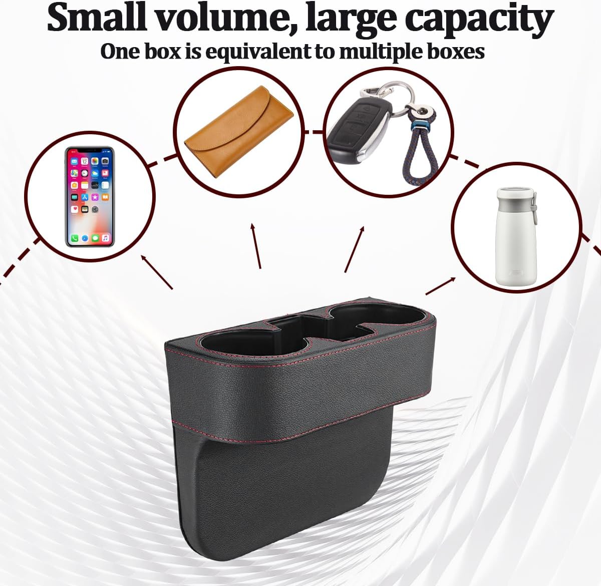 Car Gap Filler Organizer, Multifunctional Leather Console Side Crevice Blocker Storage Box with Cup Holder, Auto Seat Gap Stopper Organizer for Keys, Phones, Glasses, Universal Fit (Black)