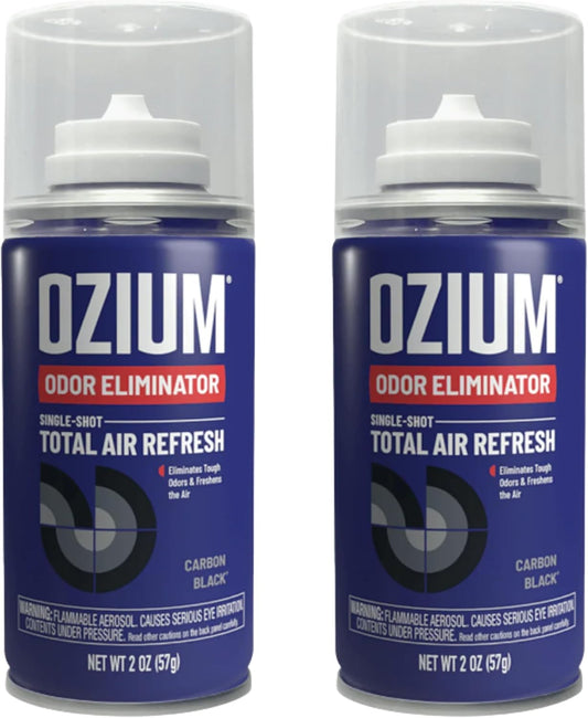 Ozium Air Sanitizer, 2 oz Car Fogger: Single-Shot Smoke Odor Eliminator & Car Air Freshener (Carbon Black, 2 Packs)