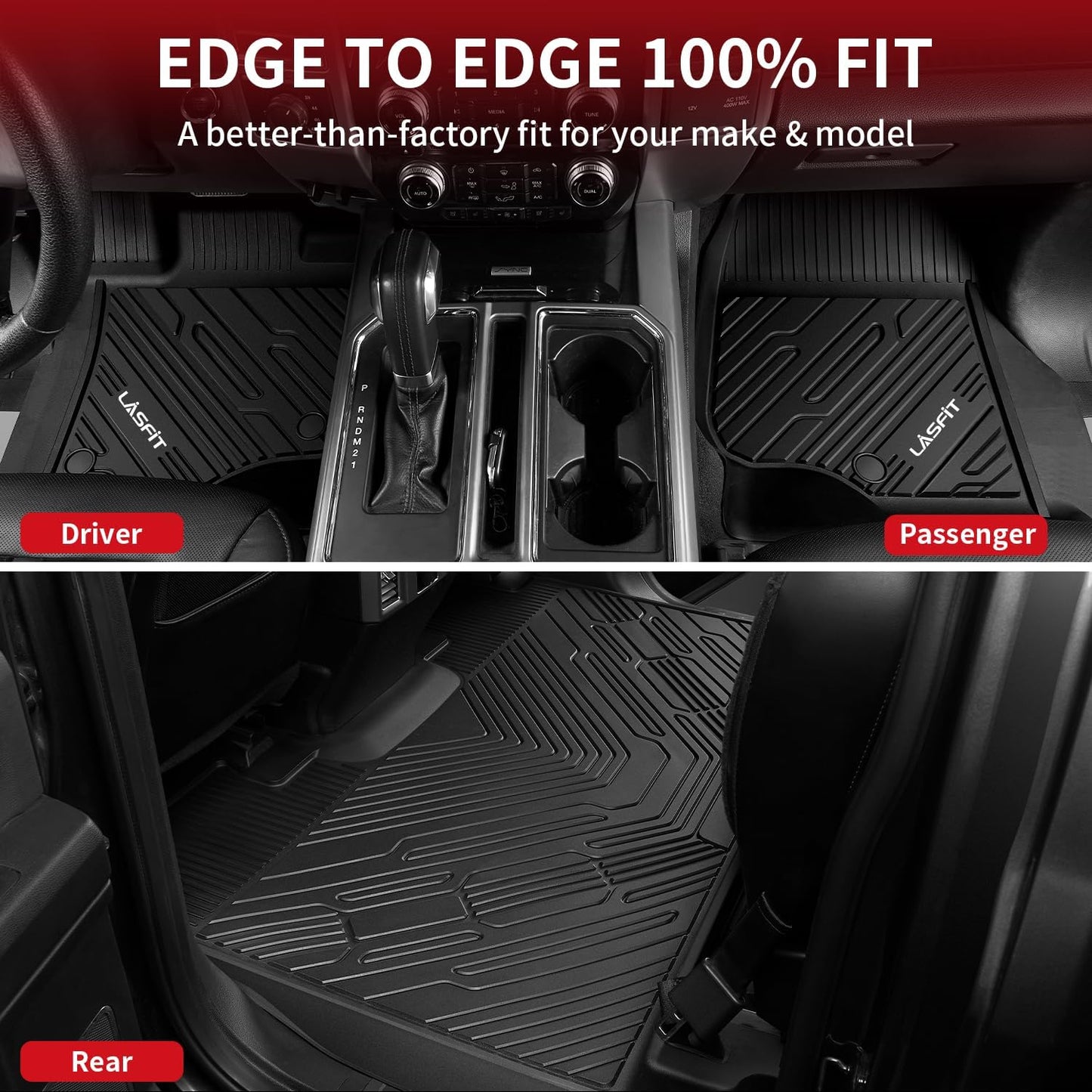 LASFIT Floor Mats for Ford F250 F350 F450 2017-2026 Crew Cab Front Bucket Seat|Rear W/Fold-Flat Storage All Weather Carpet Floor(Not fit Vinyl Floor) Super Duty TPE Car Floor Liner, 1st&2nd Row
