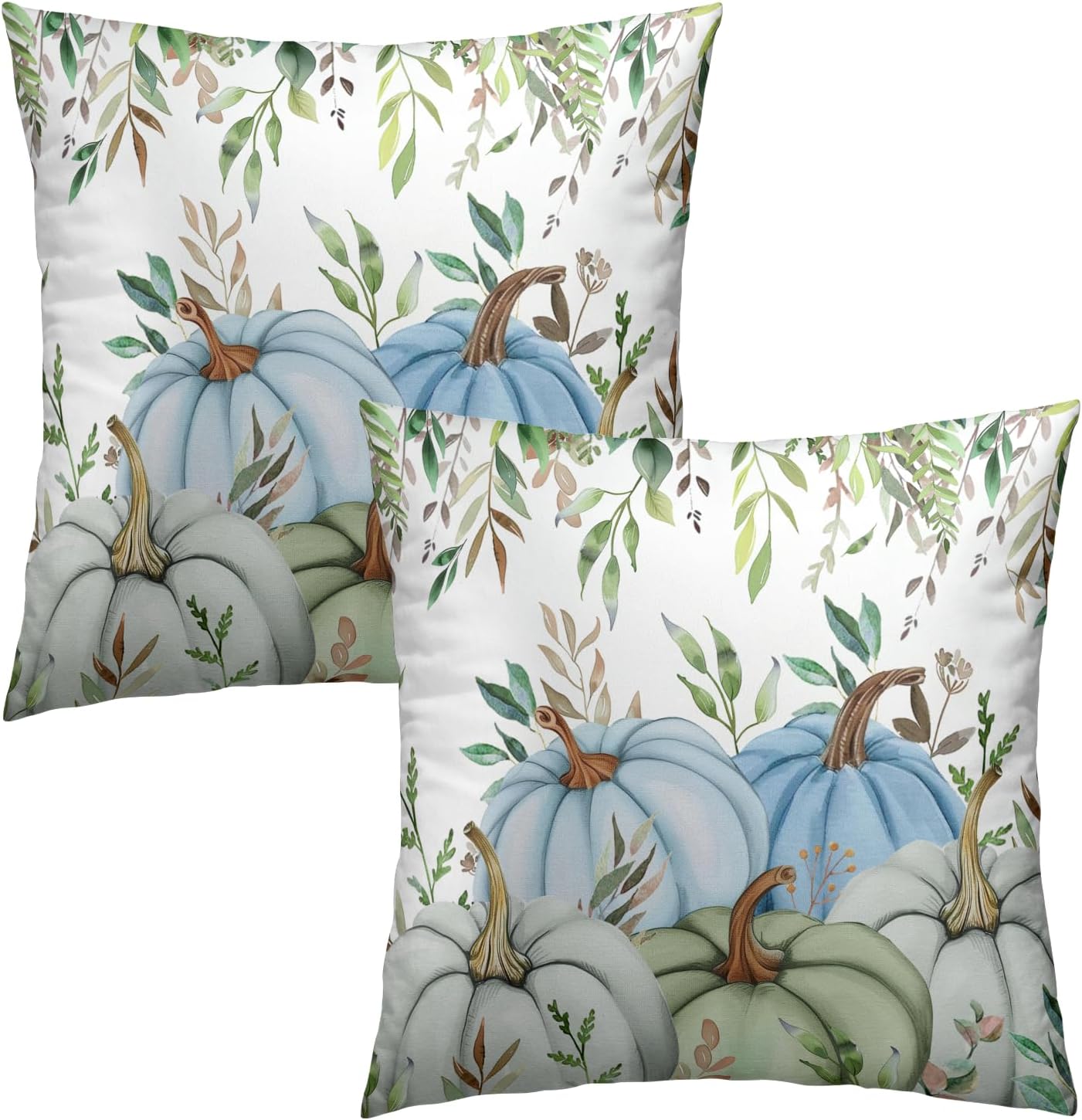 Giwawa Fall Blue Pumpkin Throw Pillow Covers 16x16 Inch Autumn Harvest Cotton Cushion Cases Set of 2 Holiday Couch Cover for Sofa Home Living Room