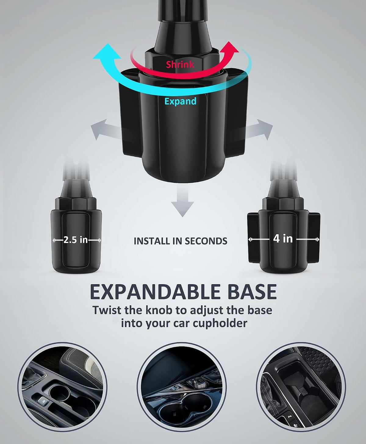 Dual Phone Holder for Car Cup Holder – Long Flexible Neck, 360° Rotatable Car Phone Mount - Adjustable Cell Cup Holder, Universal Size Fits 2 iPhone, Samsung, GPS and More (Cradle)
