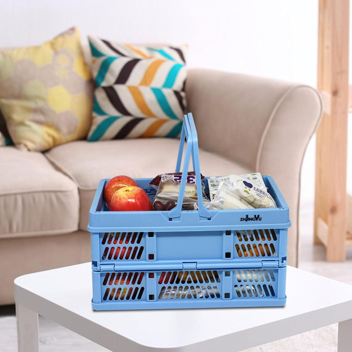ZHJINGYU Collapsible crates for storage,plastic baskets for organizing 14.96" x 9.84"x7.87",shopping garden basket,foldable crate with Handles, car trunk basket,for Kitchen,Bathroom